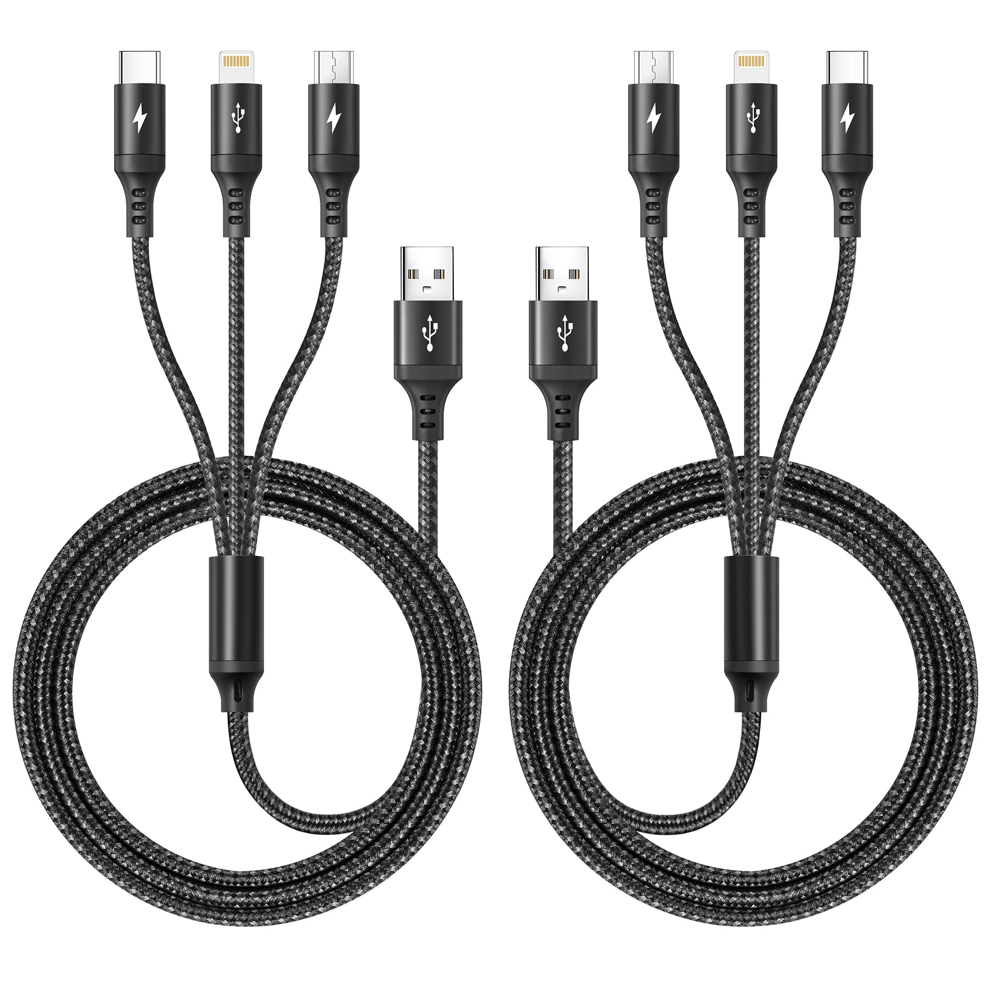 Uzahsk 2Pack Multi Charger Cable [3.5A/6Ft] 3 In 1 Braided Usb Fast Charging Cable With Ip/Type C/Micro Usb Ports Adapter For Ph