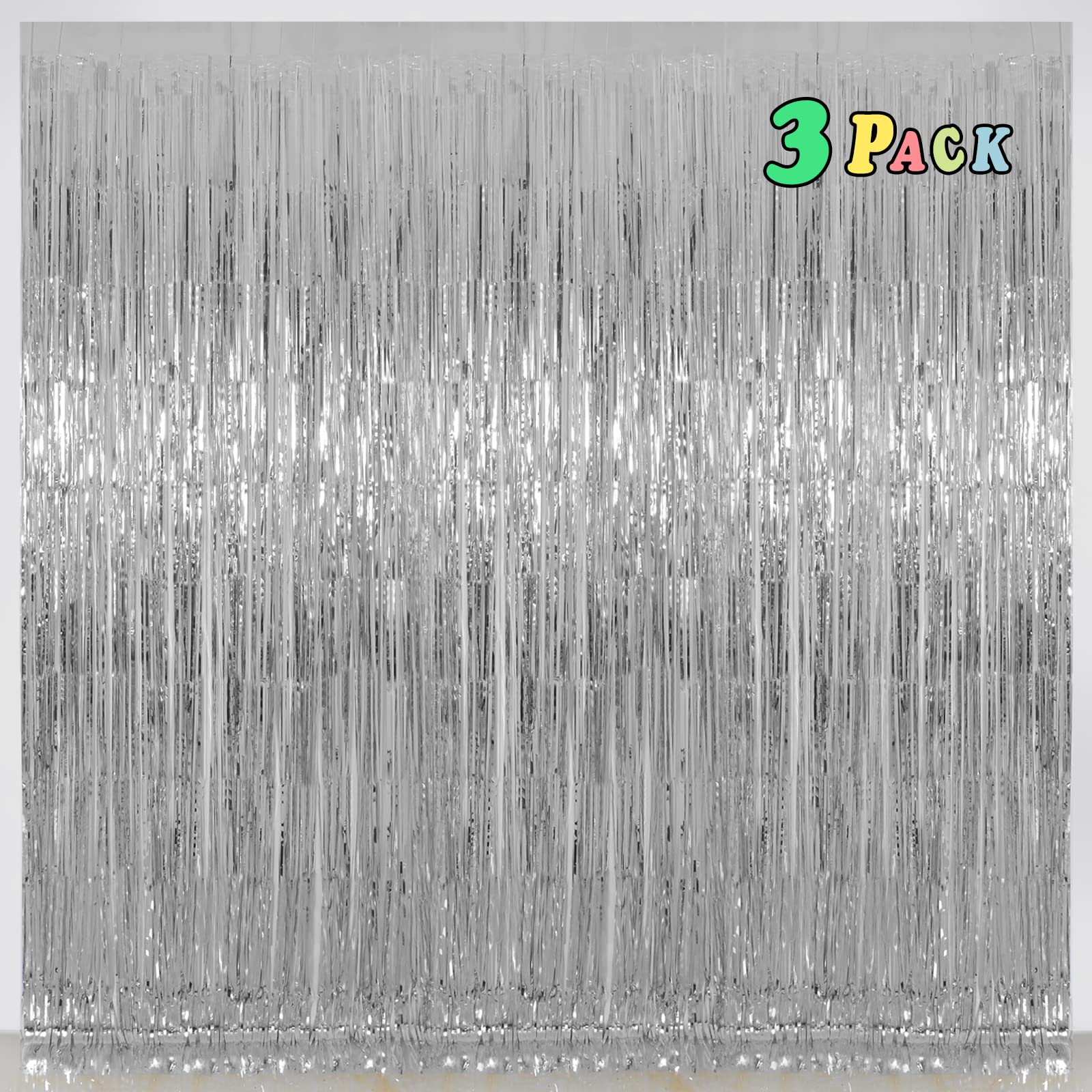Silver Tinsel Foil Fringe Curtains Backdrop, Melsan 3.2 X 8 Ft Foil Curtain Birthday Party Decorations For Disco, New Year Eve P