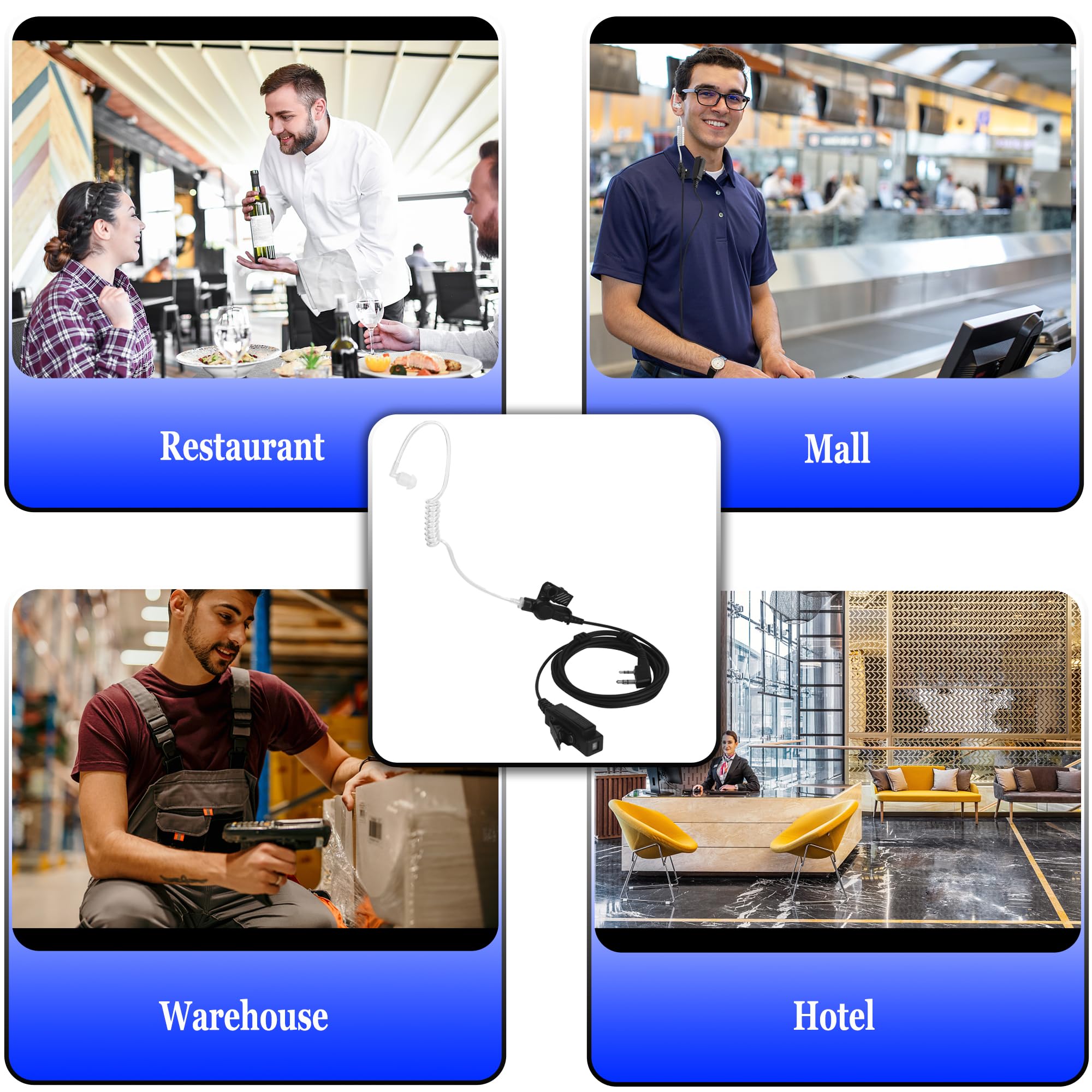 Samcom Walkie Talkie Surveillance Acoustic Tube Earpiece, 2 Wire Air Tube Headset With Mic For Two Way Radios, Hands Free Earpie