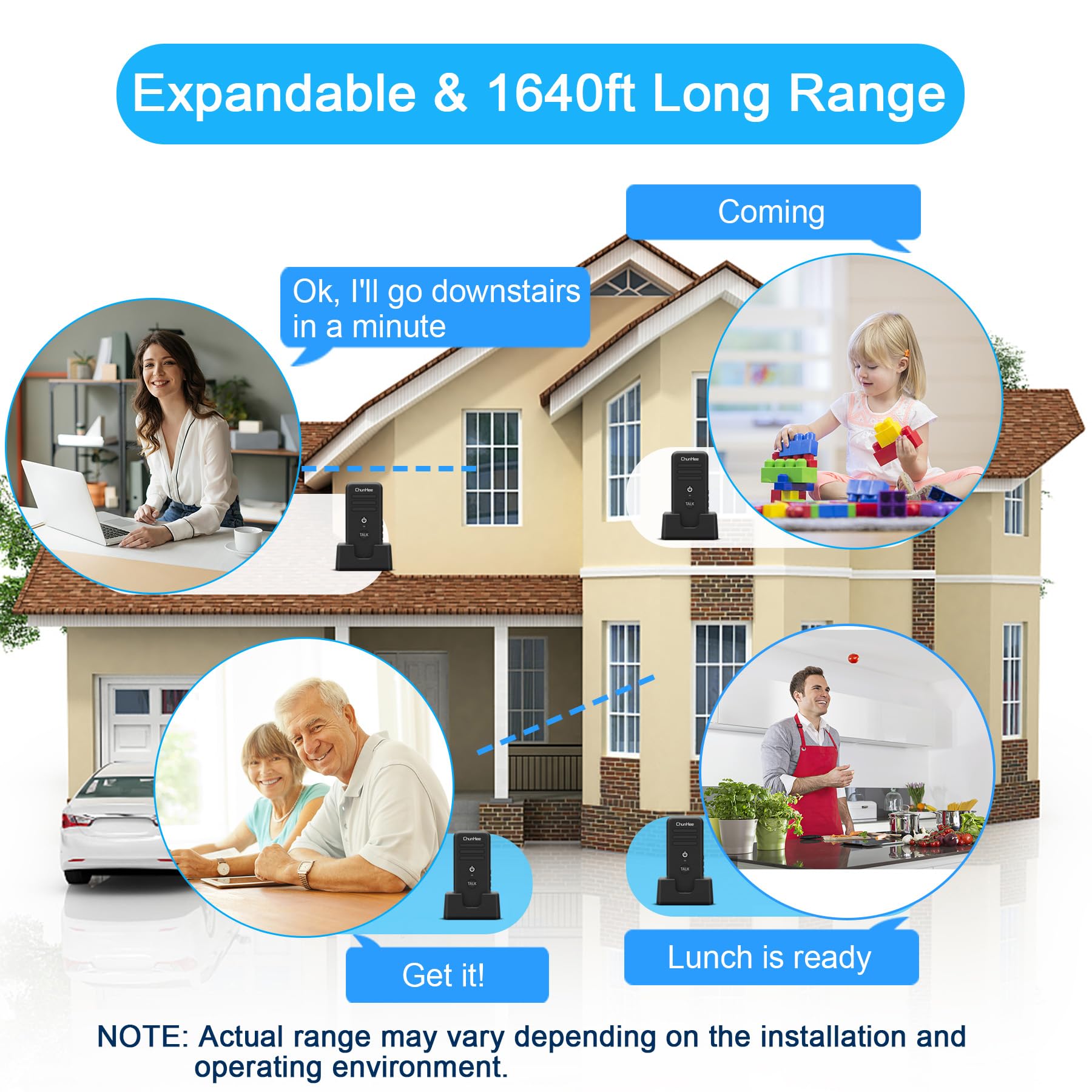 Chunhee Intercoms Wireless For Home, Upgraded Long Standby 16 Channels Caregiver Wireless Intercom System For Elderly 1640Ft Portable Intercom Two Way Room To Room Communication Intercom For Home Use