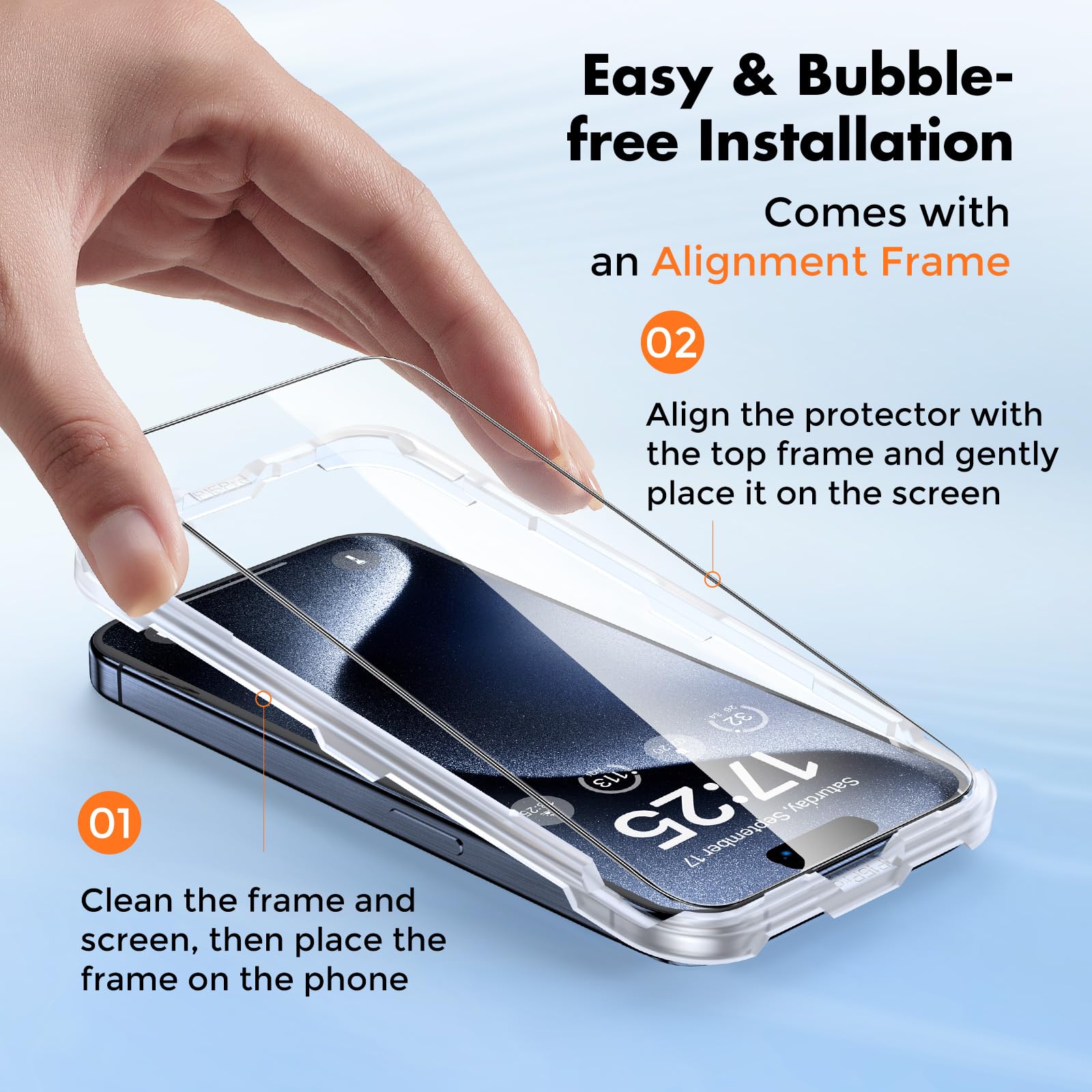 Unbreakcable Shatterproof Tempered Glass Screen Protector For Iphone 15 Pro Max [2 Pack][Easy Installation Frame] [9H Hardness]