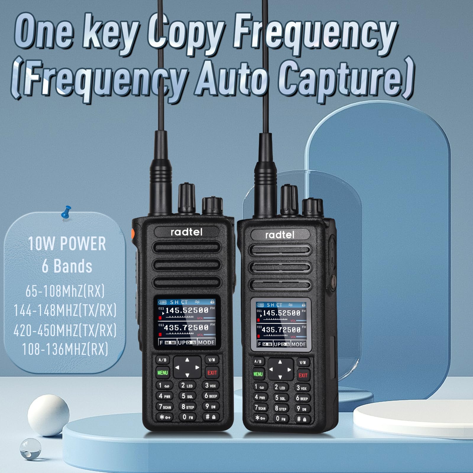 Radtel Rt 730 10W Air Band Walkie Talkie, Tri Band Ham Radios Long Range 199Ch Ht, Rechargeable Handheld Two Way Radio With Usb