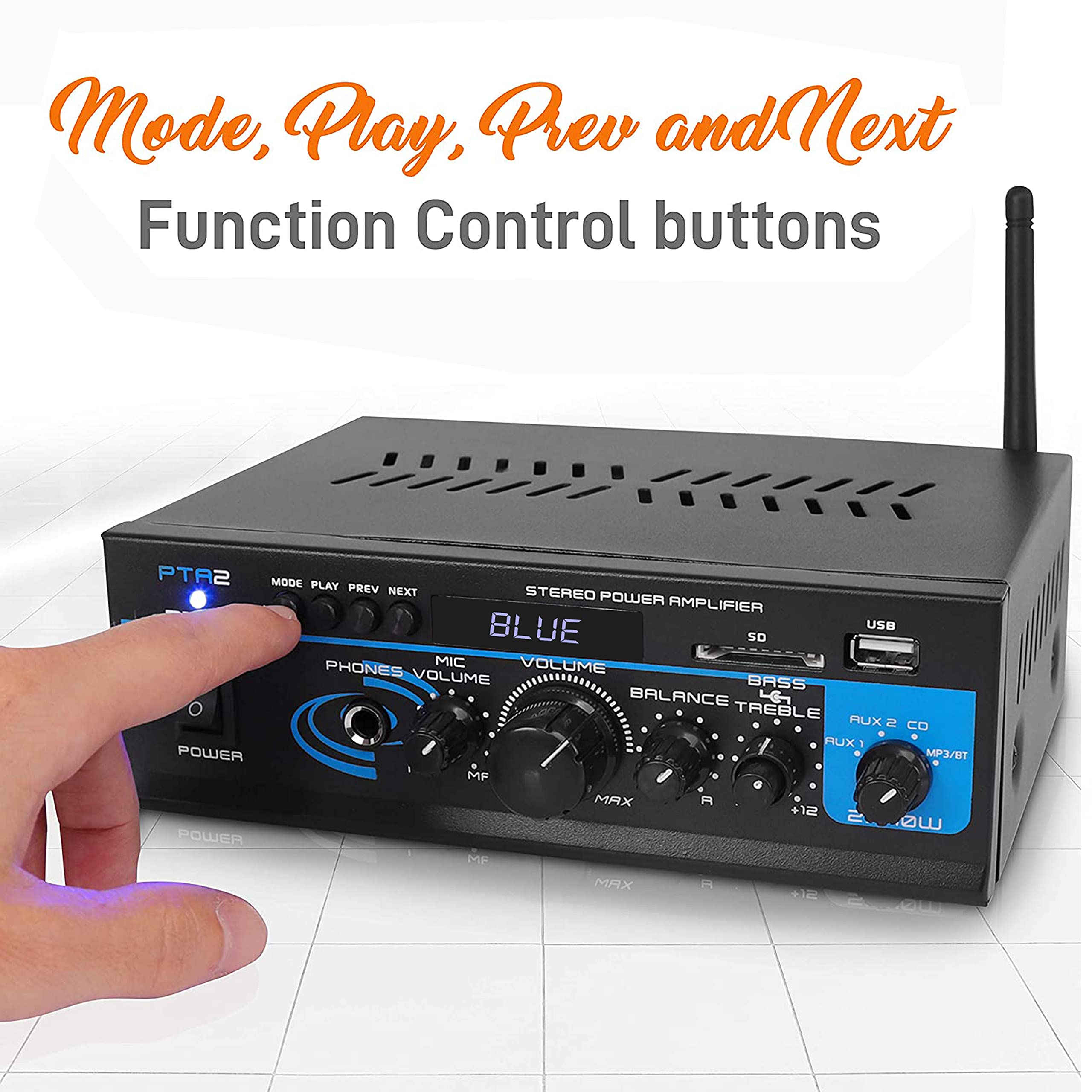 Pyle Home Audio Power Amplifier System   2X40W Bluetooth Mini Dual Channel Mixer Sound Stereo Receiver Box W/ Aux, Mic Input   F