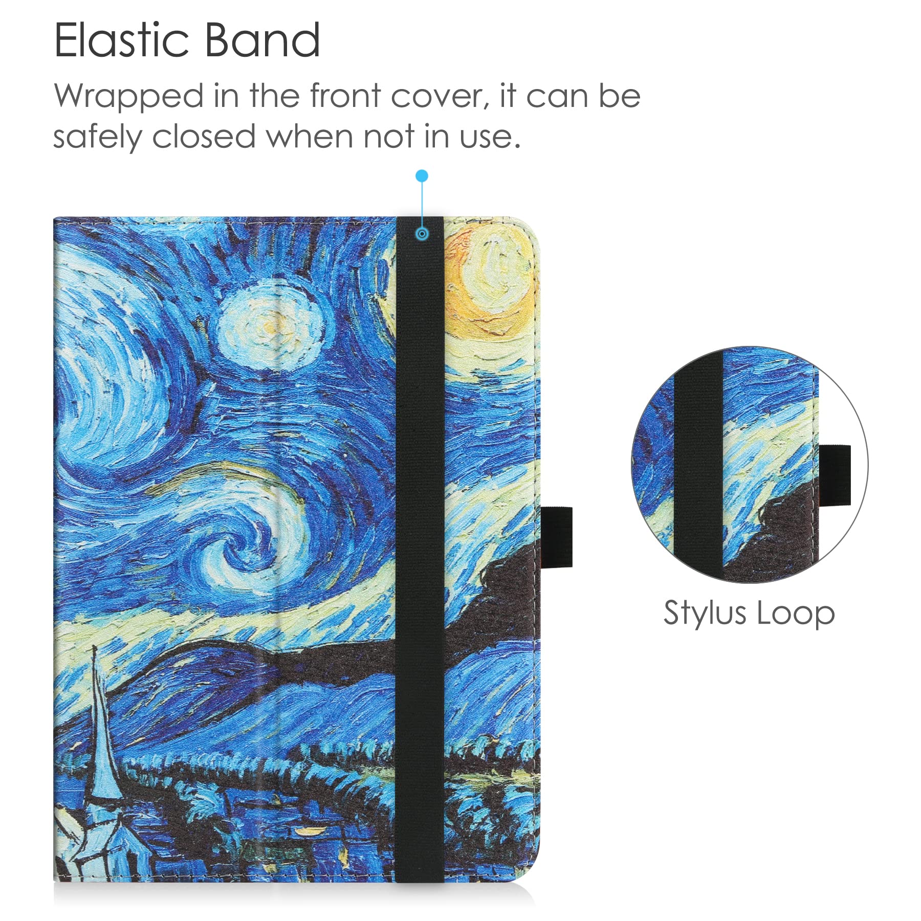 Hgwalp Universal Case For 7 & 8 Tablet, Stand Folio With Adjustable Fixing Silicon Band And Stand - Starry Sky