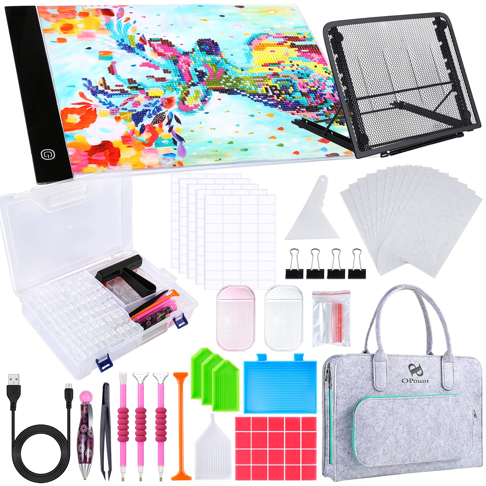 Pp Opount 170 Pcs A4 Diamond Art Led Light Pad Kits, 3 Level Adjustable Light Board With 80 Grids Diamond Box, Felt Hand Held Ba