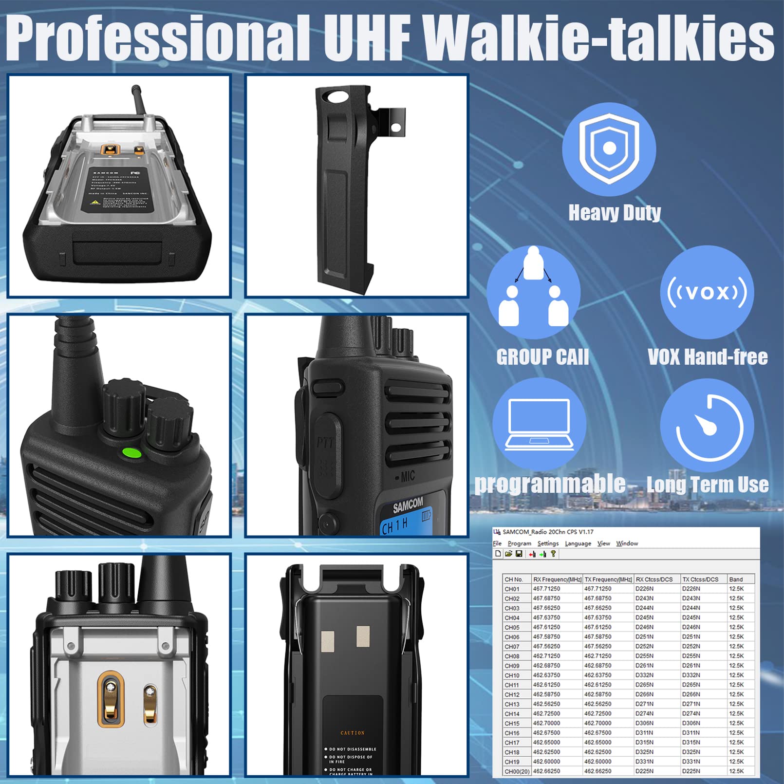 Samcom Fpcn30A Radios Walkie Talkies Long Range Business Commercial Programmable Uhf 2 Way Radios Two-Way Radio(6 Pack) With 6 W