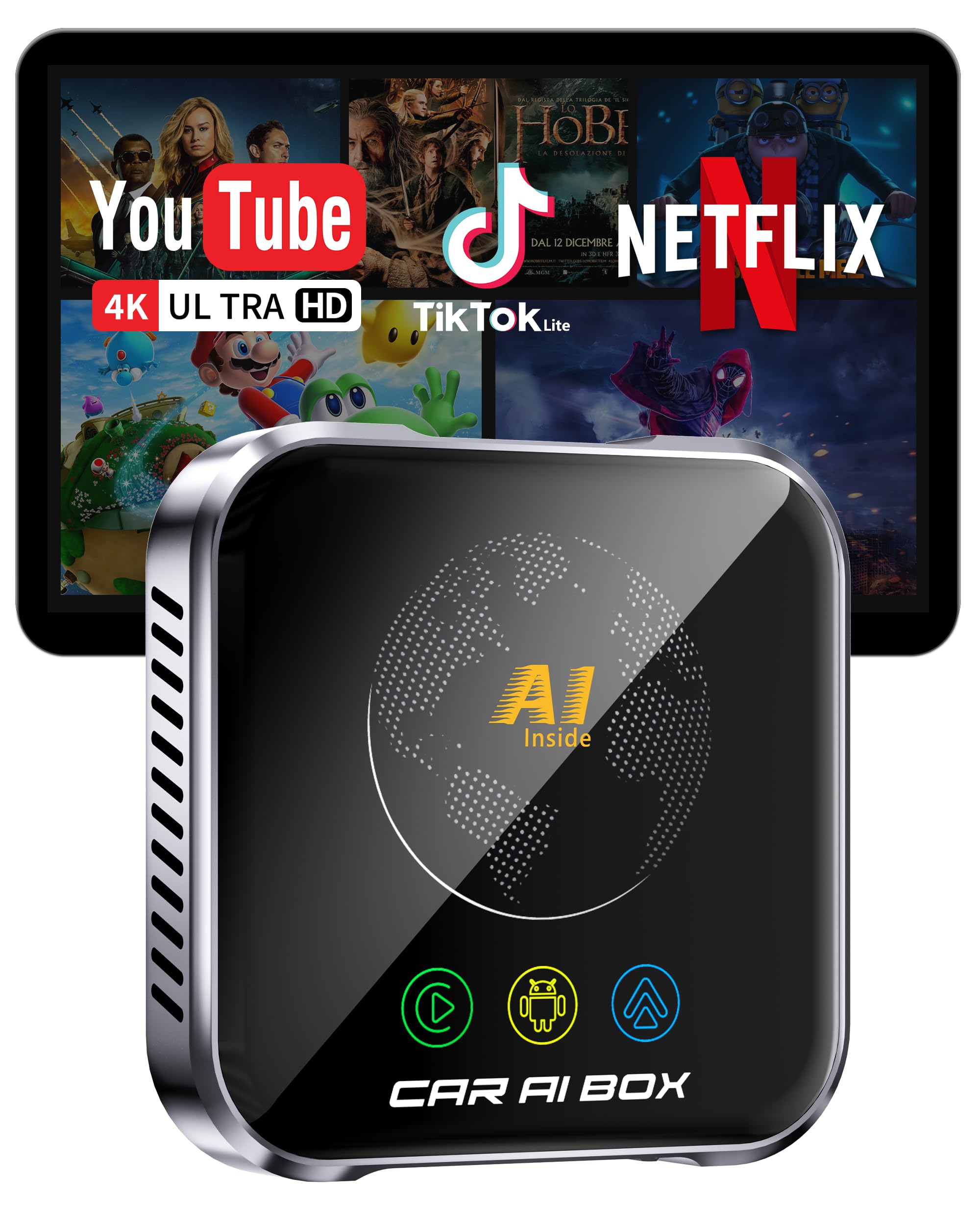 ZYW Magic AI Box Wireless CarPlay Adapter, Fast Car Video Box Plug & Play, Easy Setup, Supports Netflix/YouTube/TF Card Streamin