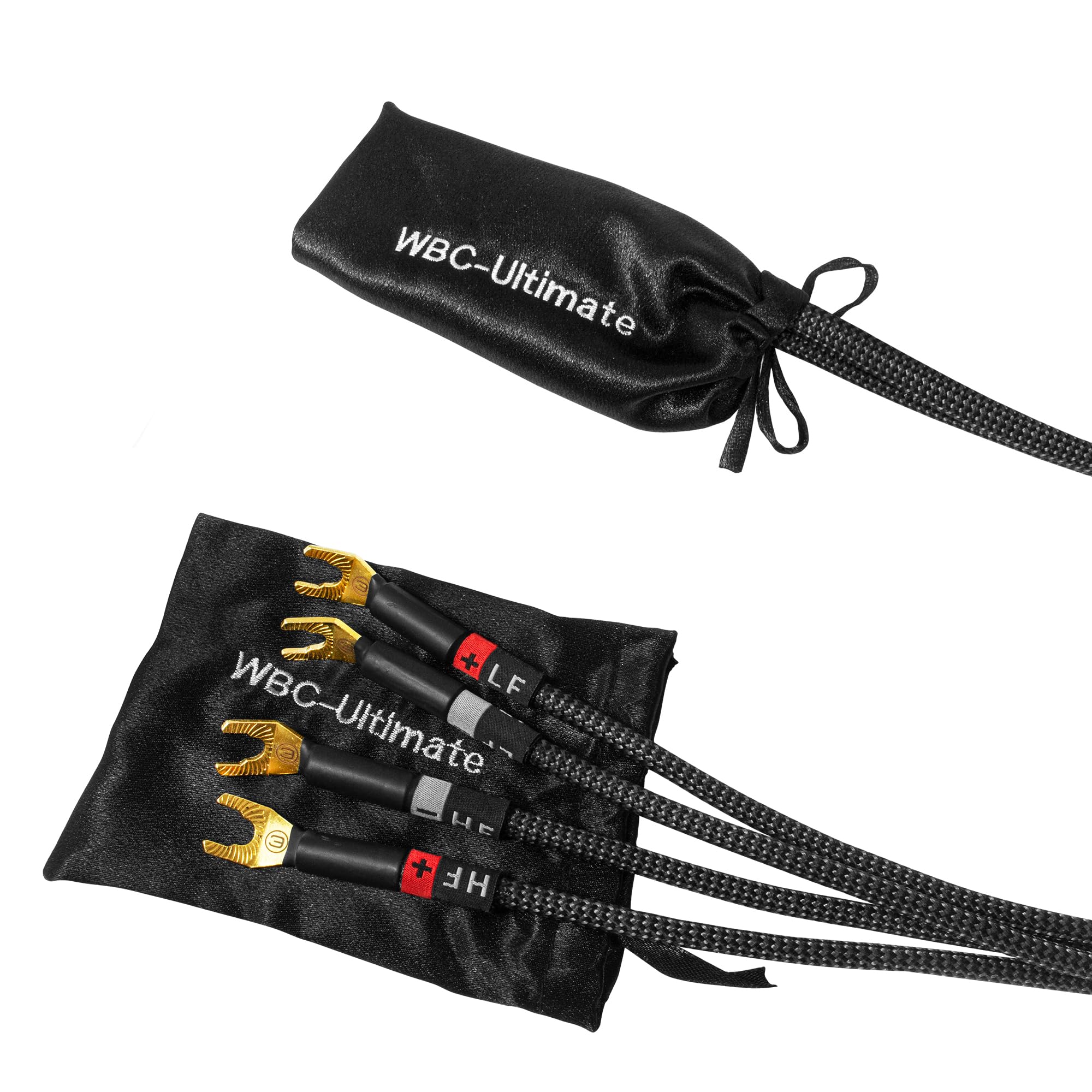 Worlds Best Cables 6 Foot Ultimate   9 Awg   Ultra Pure Ofc   Premium Audiophile Hifi Bi Wire Speaker Cable Pair With Eminence Gold Spade Plugs & Carbon Tweed Jacket