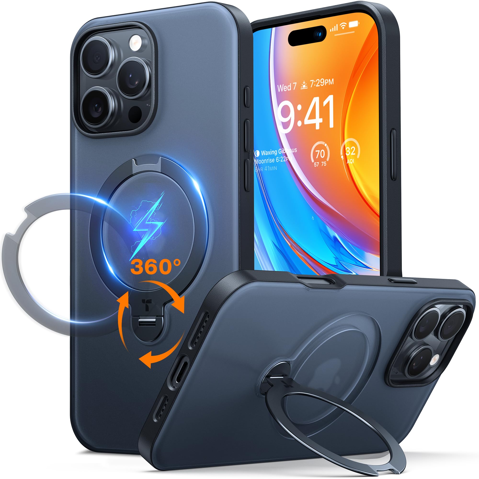 Torras Upgraded 360 Spin Magnetic Stand For Iphone 16 Pro Max Case, Fit For Magsafe, Military Grade Protective Case For Iphone 1