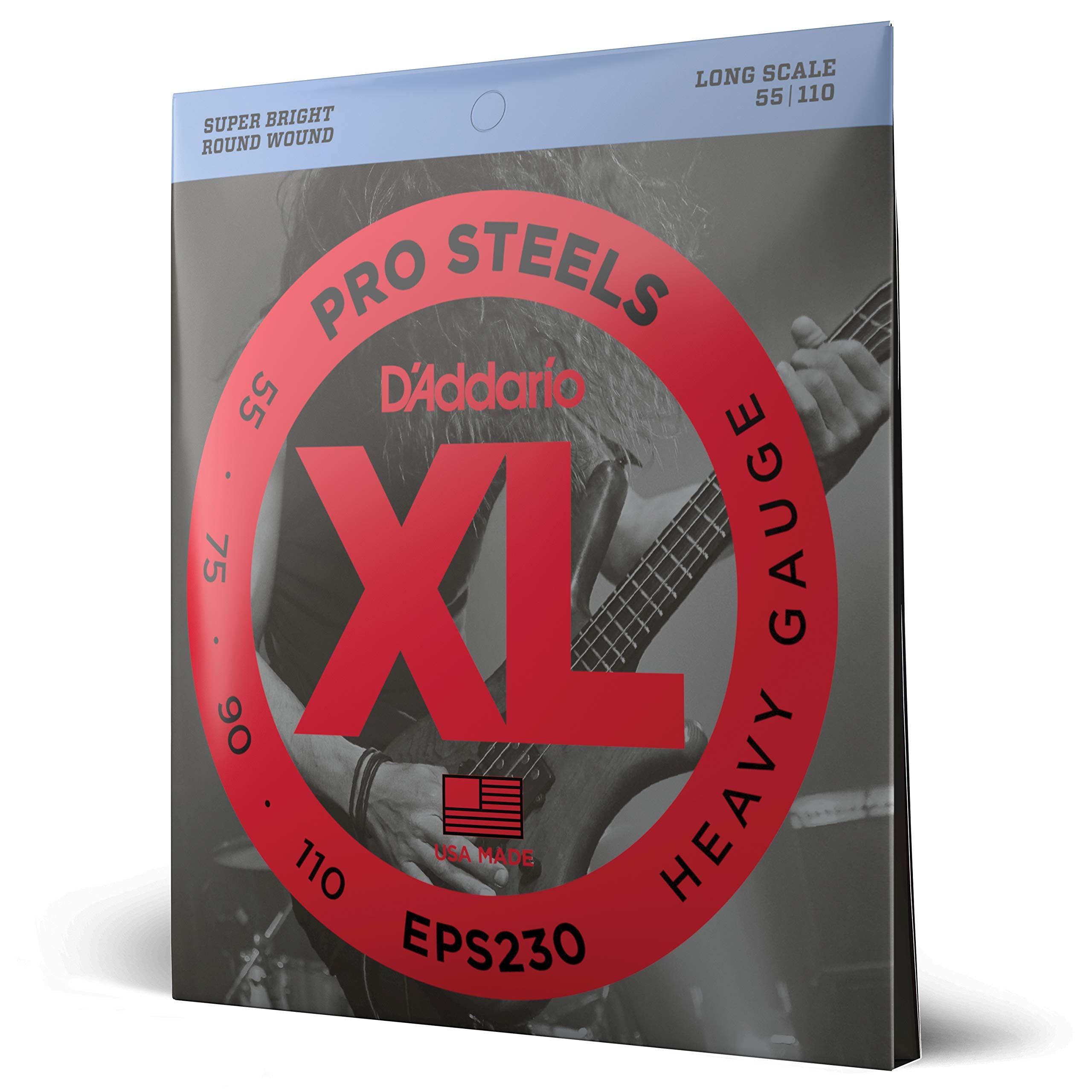 D'Addario Bass Guitar Strings, Xl Pro Steels, Eps230, Long Scale, Heavy Gauge 40 95, 4 String Set, Pack Of 1
