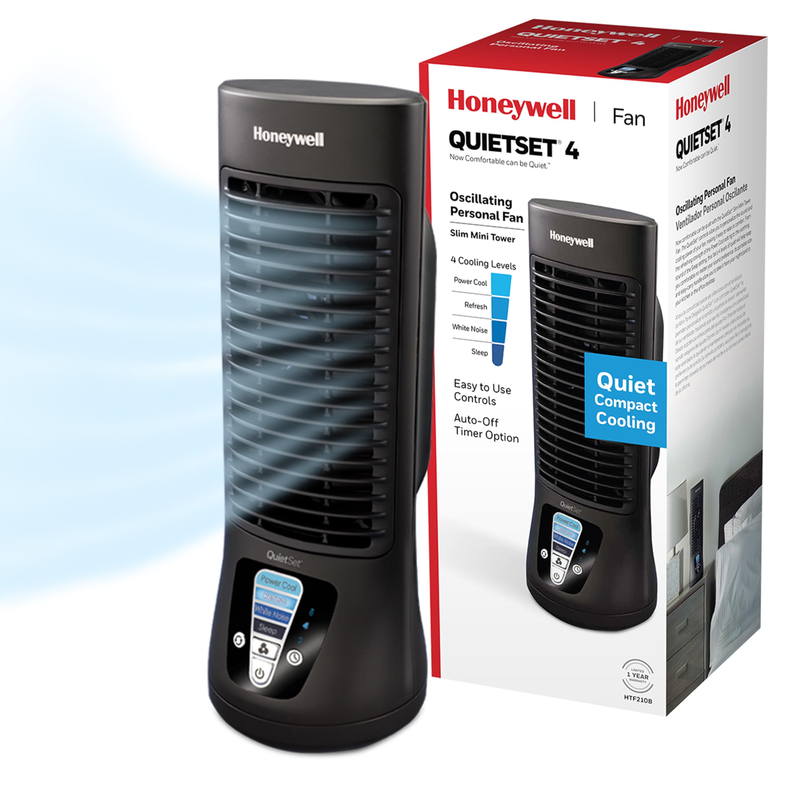 Honeywell QuietSet Personal Table Fan, Oscillating Personal Desk Fan with Quiet Operation, 4 Levels of Power and Sound, Black, H