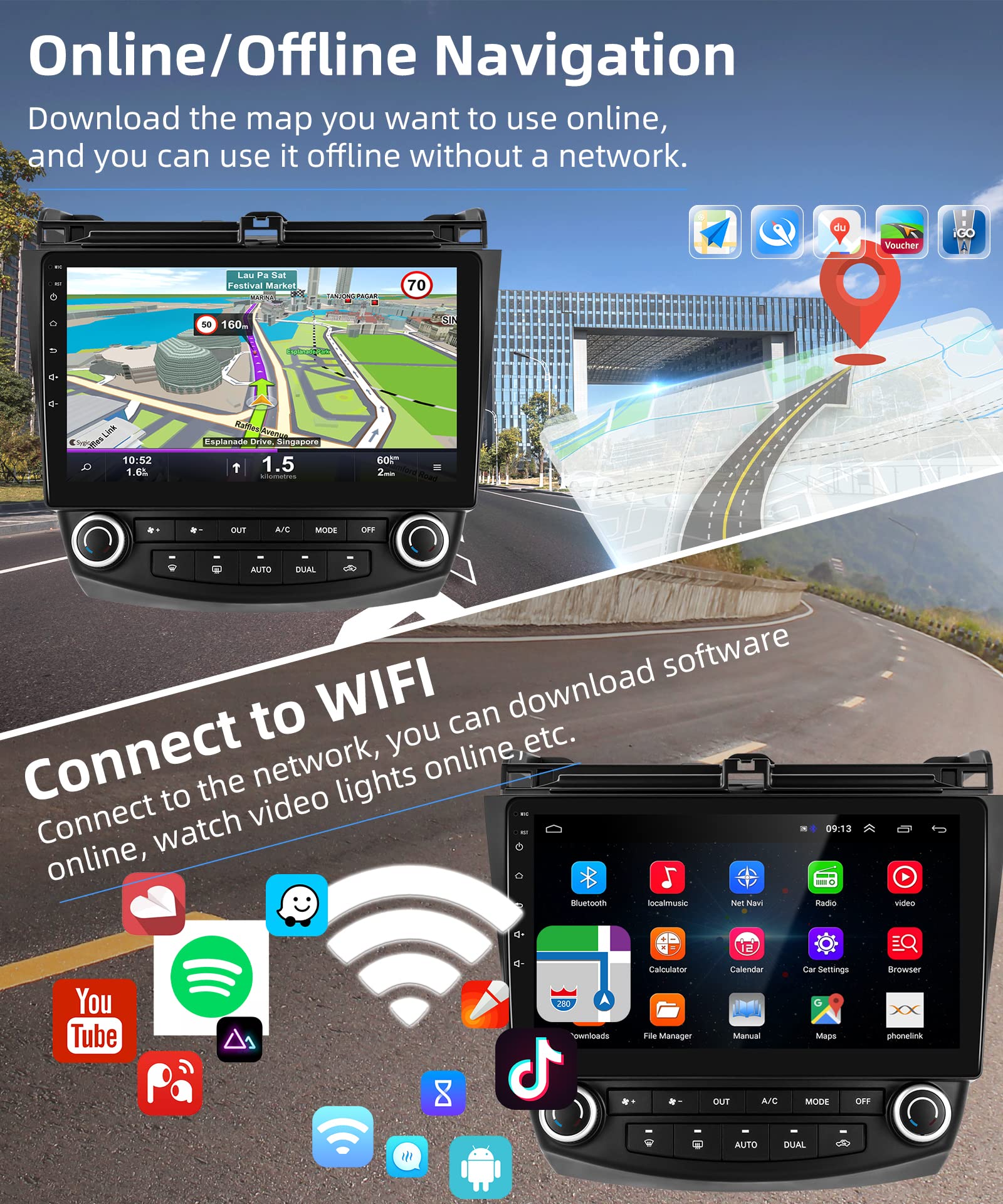 For Honda Accord 2003 2007 Android Car Radio Stereo 10.1 Inch Capacitive Hd Touch Screen Mirror Link Gps Navigation Head Unit With Wifi Bluetooth Usb Fm Car Audio Steering Wheel Controls