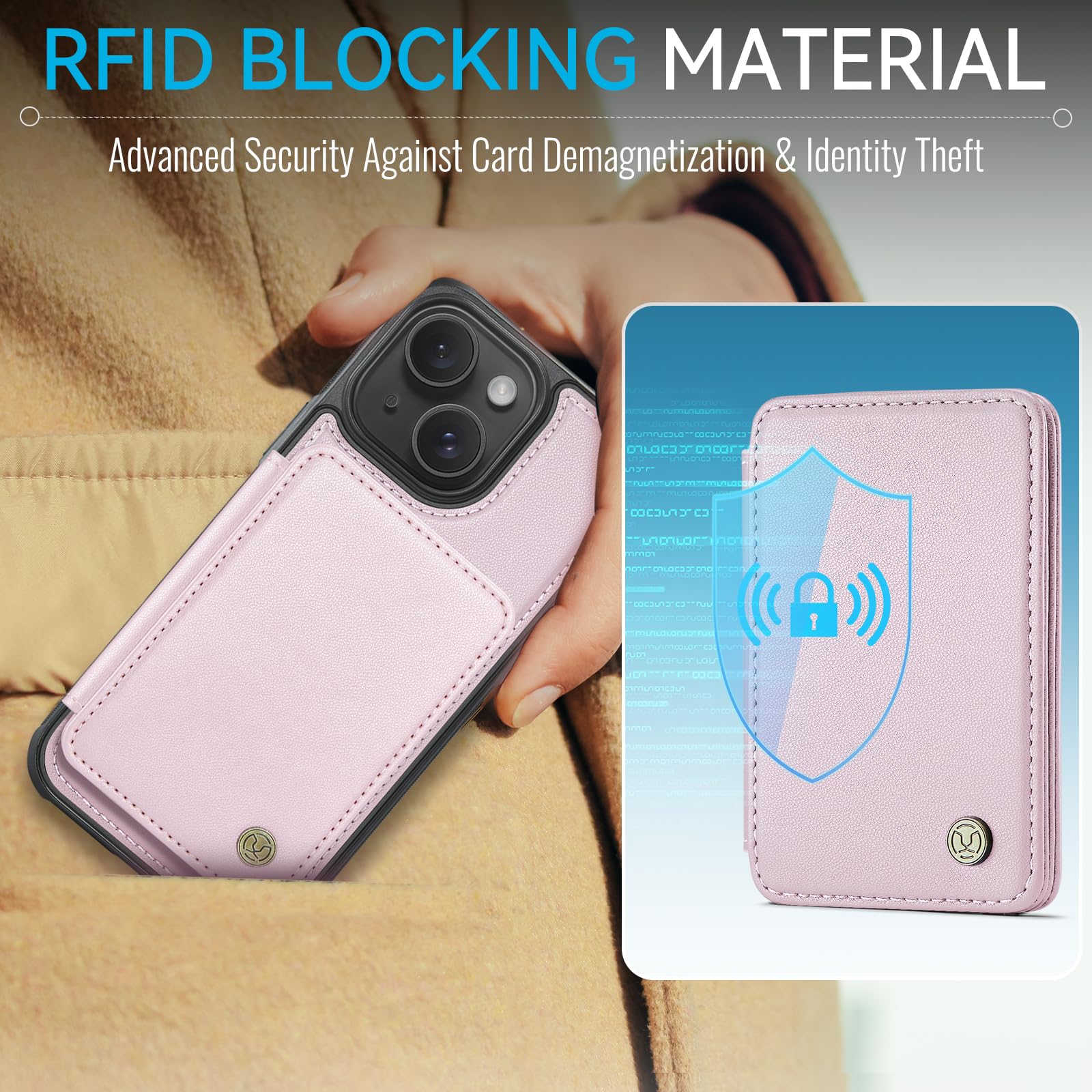 Usroom Compatible With Magsafe For Iphone 15 Wallet Case Magnetic Card Holder, Rfid Blocking 2 In 1 Detachable Kickstand Shockpr