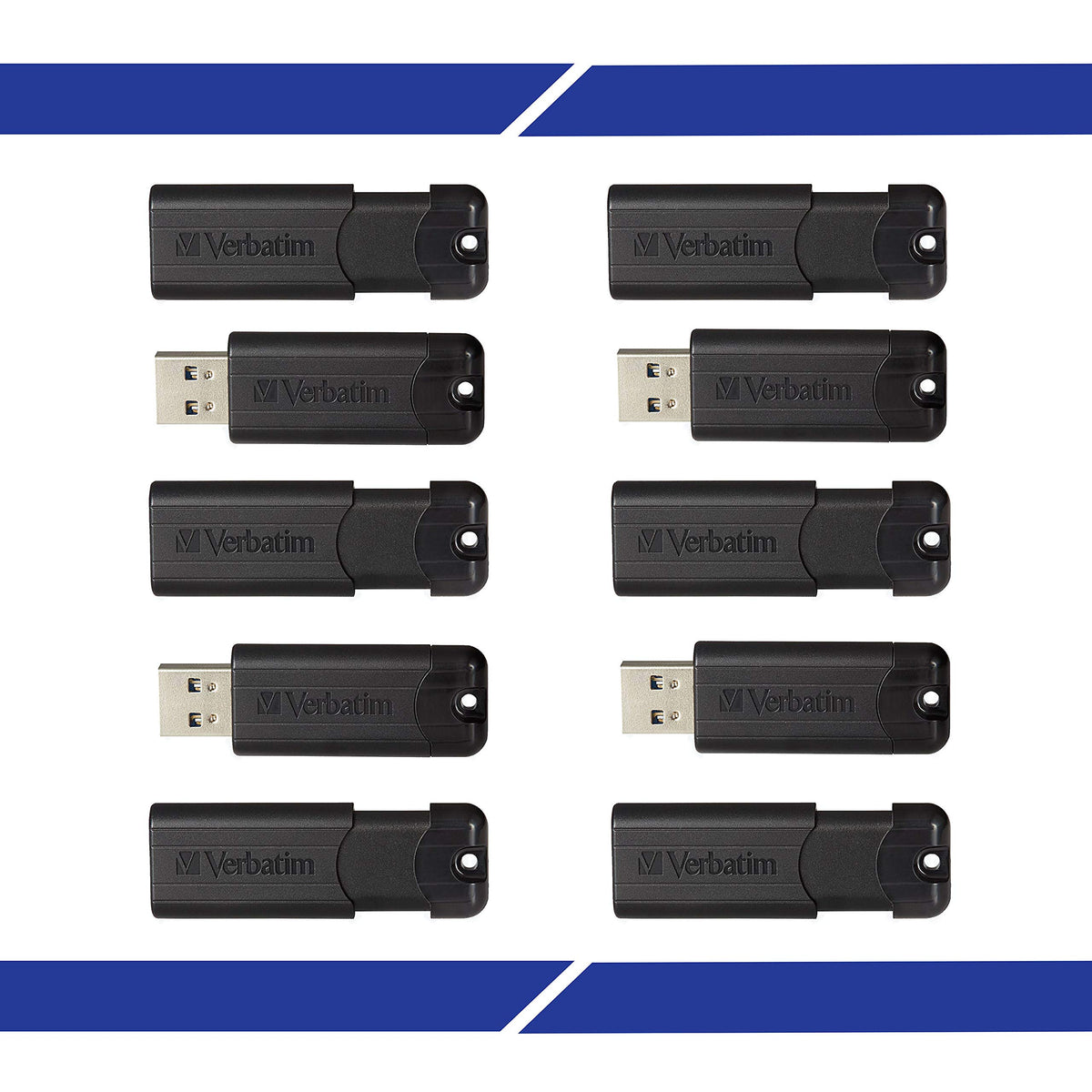 Verbatim 32Gb Pinstripe Usb 3.2 Gen 1 Flash Drive Retractable Thumb Drive   10 Pack Black