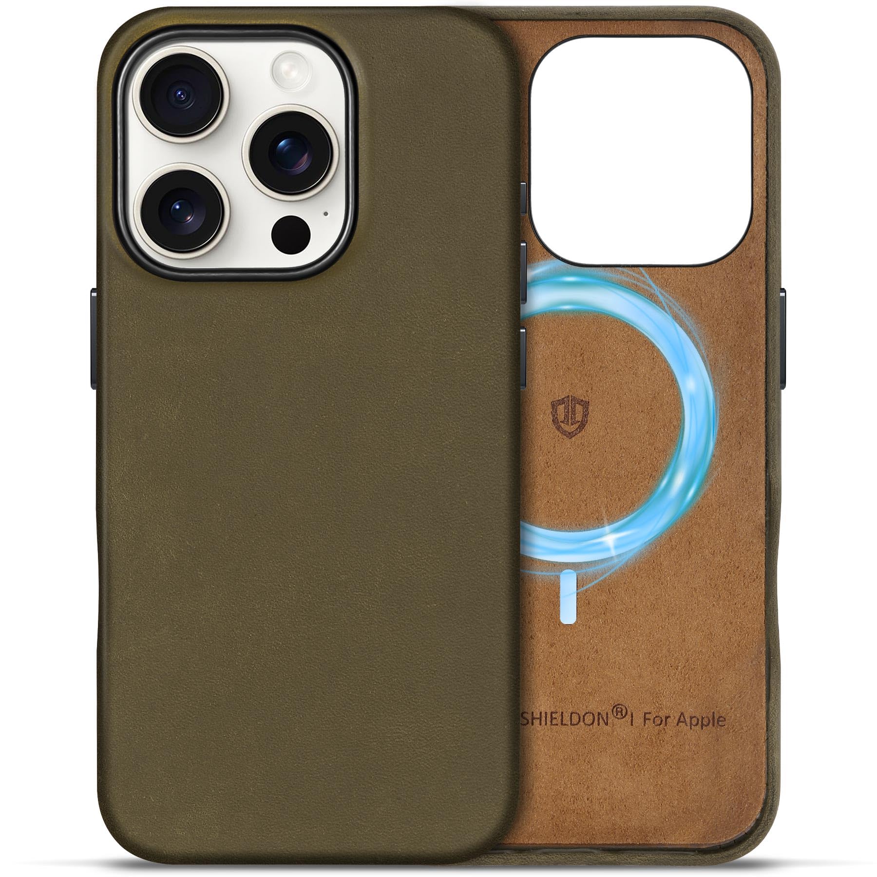 Shieldon Case For Iphone 16 Pro, Crazy Horse Top Grain Leather Magnetic Wireless Charging Shock-Absorbent Anti-Scratch Non-Slip 