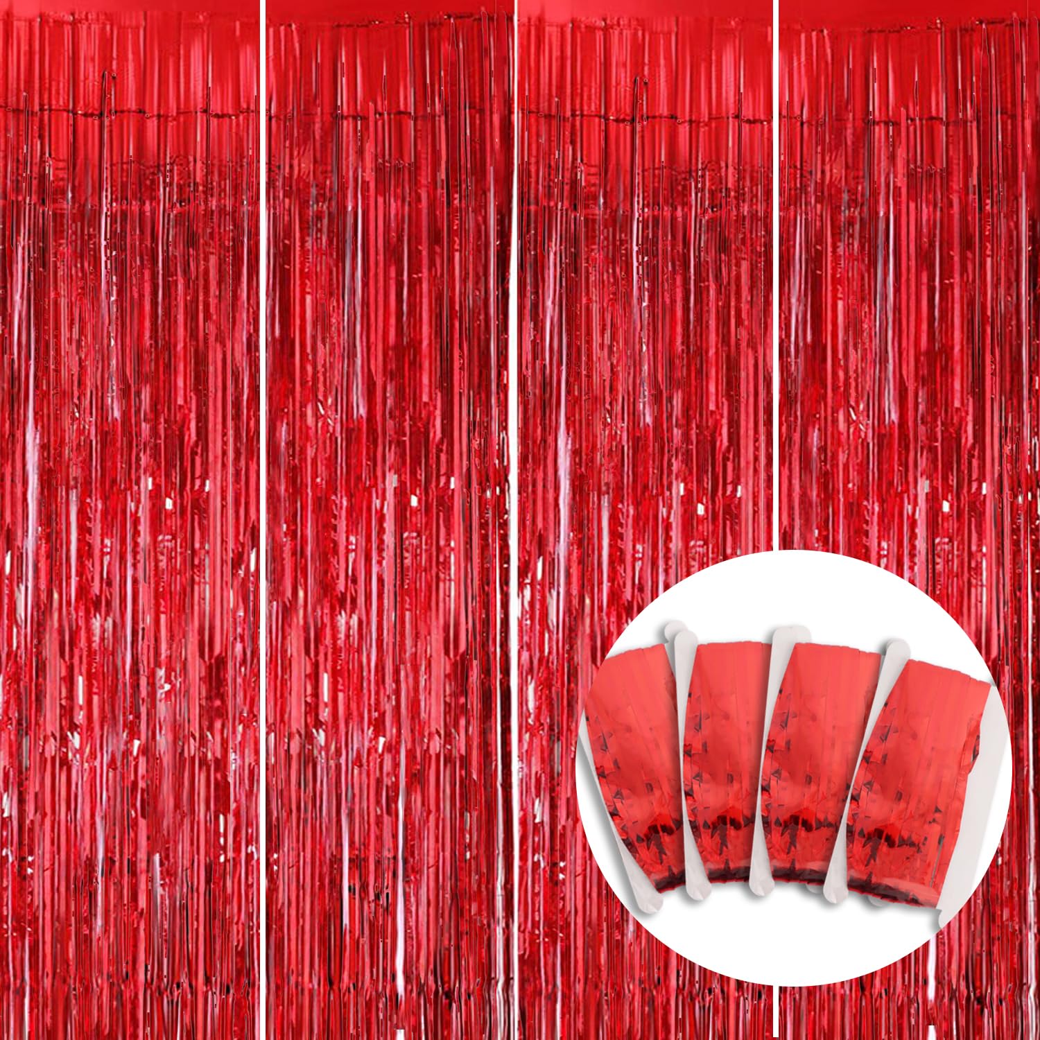 Beishida 4 Pcs Red Door Streamers Tinsel Curtain Party Streamers Backdrop Fringe Foil Wall Background For Birthday Valentine'S D