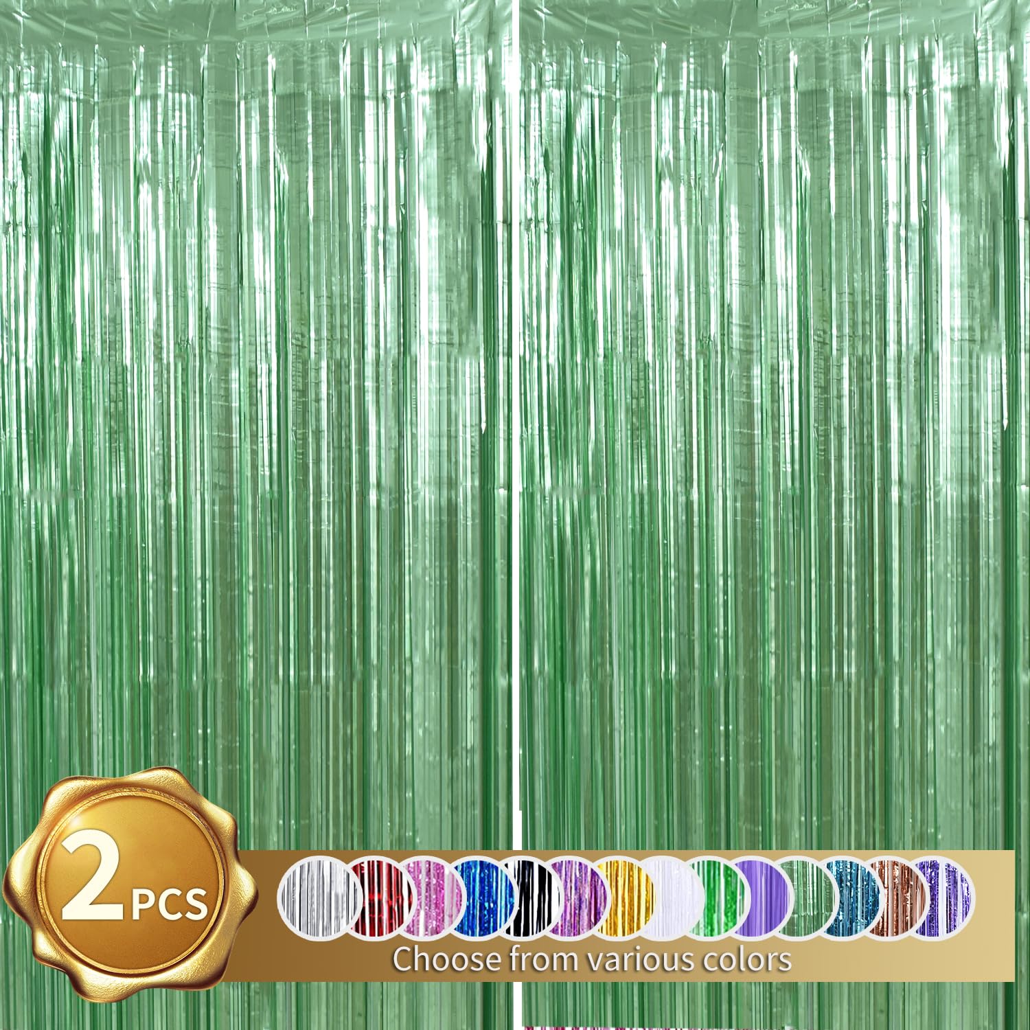Beishida 2 Pcs Light Green Door Streamers Tinsel Curtain Party Backdrop Fringe Foil Wall Background For Birthday Halloween Chris