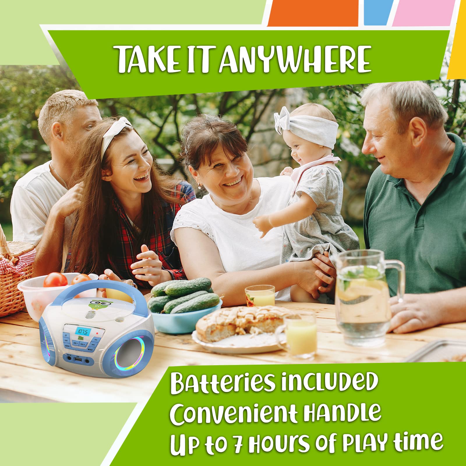 Tinygeeks Tunes Kids Boombox Cd Player For Kids   New 2023   Fm Radio   Batteries Included   Cute White Radio Cd Player With Spe