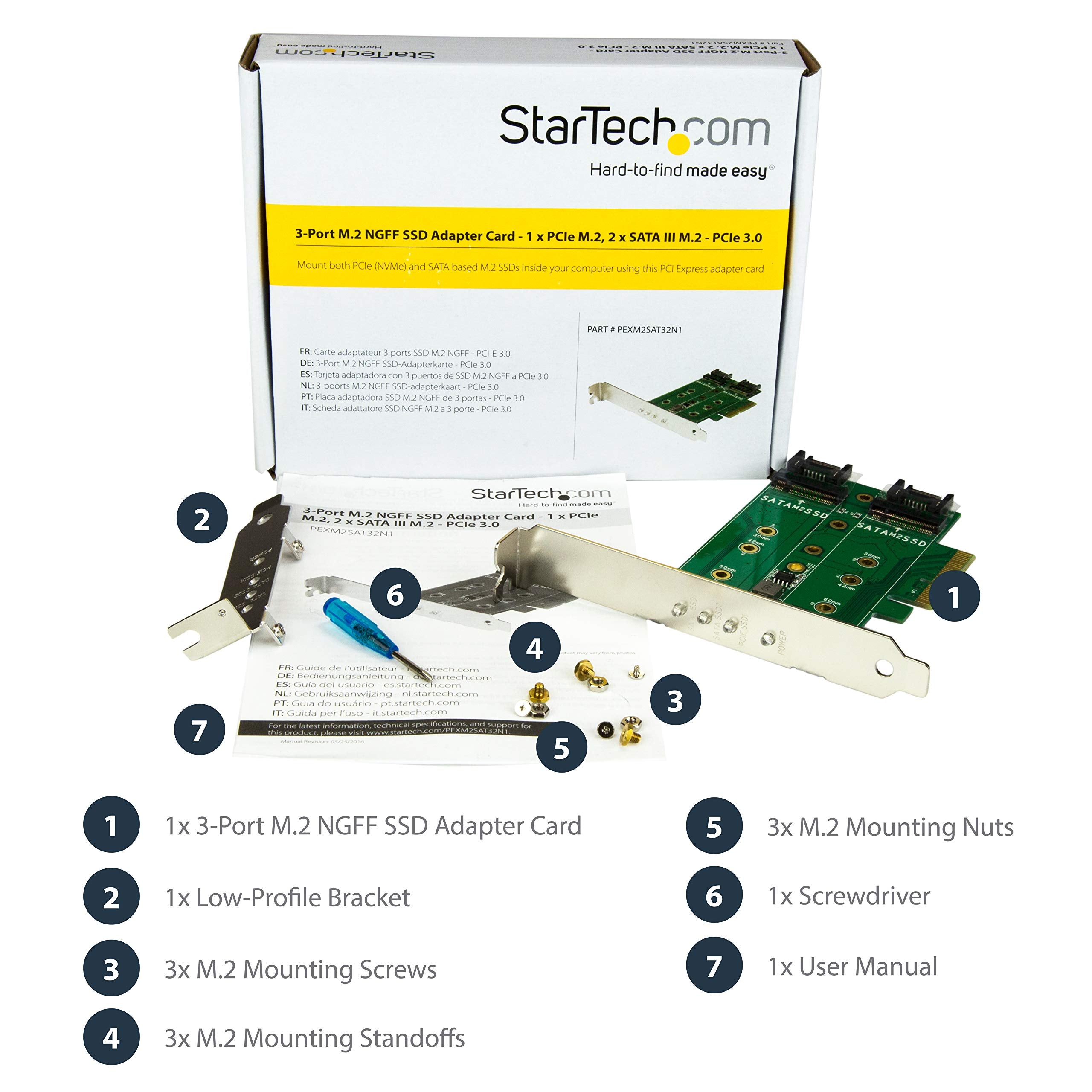 Startech.Com 3 Port M.2 Ssd (Ngff) Adapter Card   Supports 1X Pcie (Nvme) M.2 Ssd, 2X Sata Iii M.2 Ssds   Pcie 3.0 Adapter (Pexm