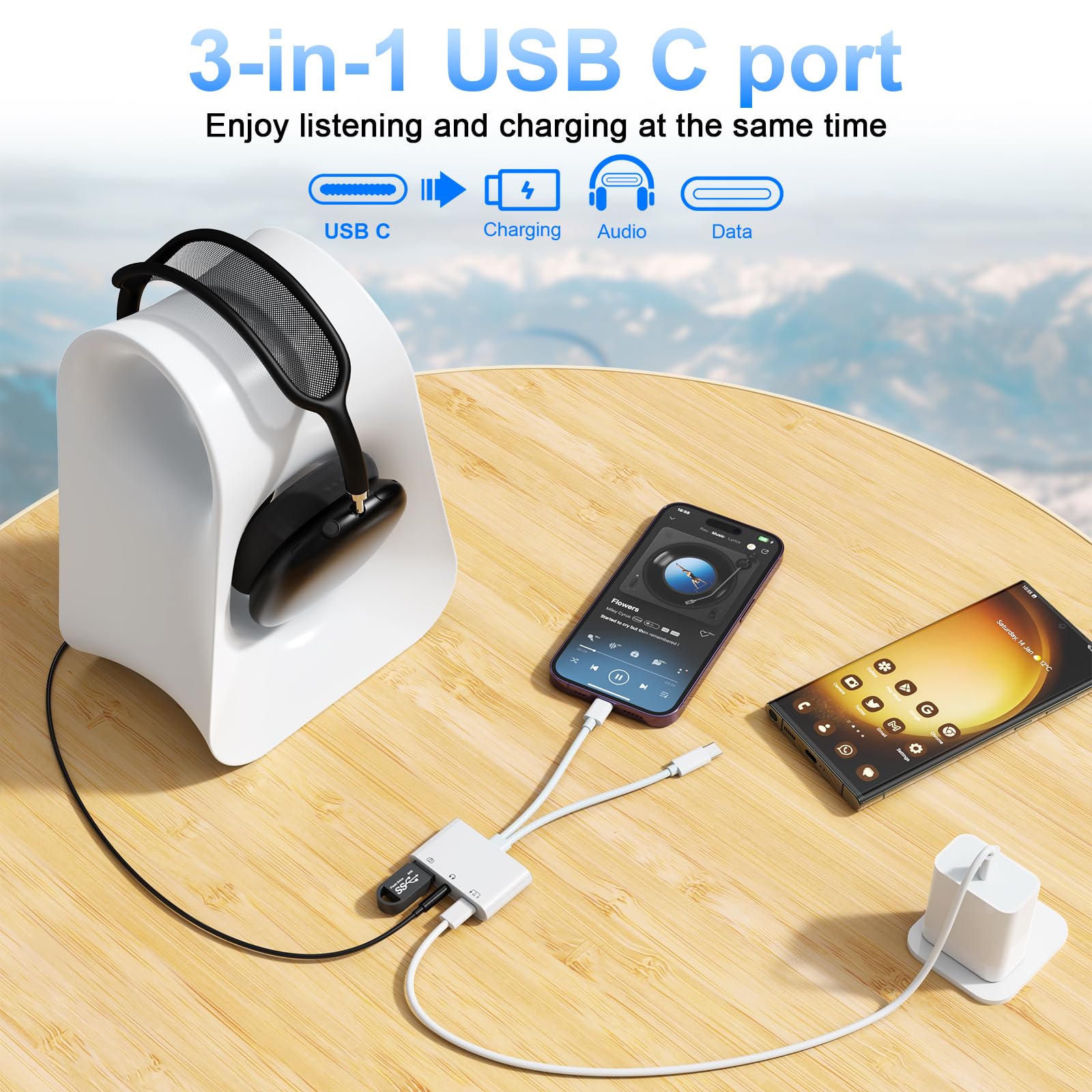 Usb C Lightning To Usb Camera Adapter With Charging Port [Mfi Certified] Usb C To Usb Otg Adapter With Usb+Usb C Charging+3.5Mm Headphone For Iphone 15/Iphone/Ipad To Usb Flash Drive Reader/Keyboard