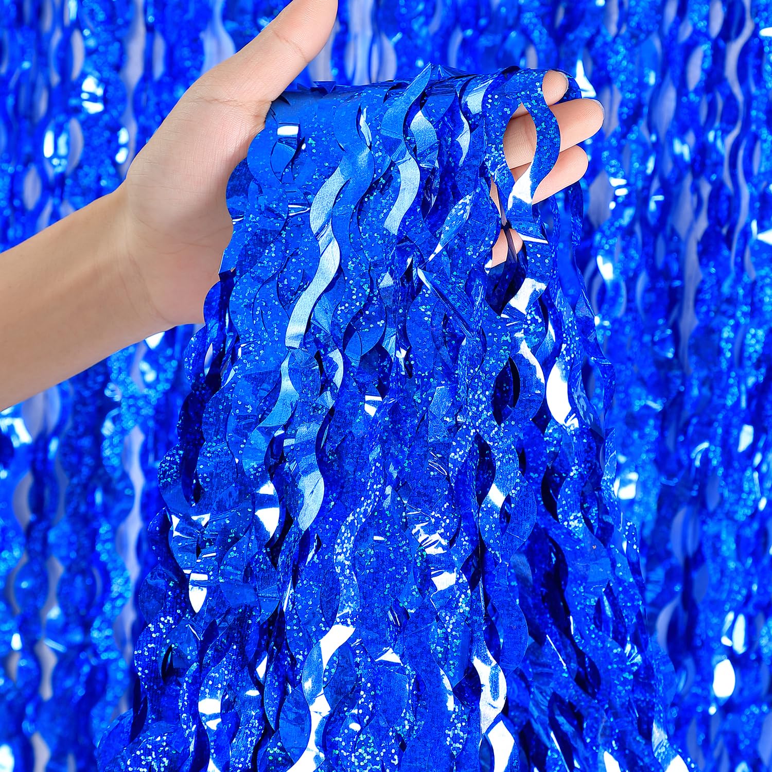 4 Pack Navy Blue Wavy Foil Fringe Curtains Party Decorations   3.3 Ft X 6.6 Ft Streamer Tinsel Curtain Party Photo Backdrops For