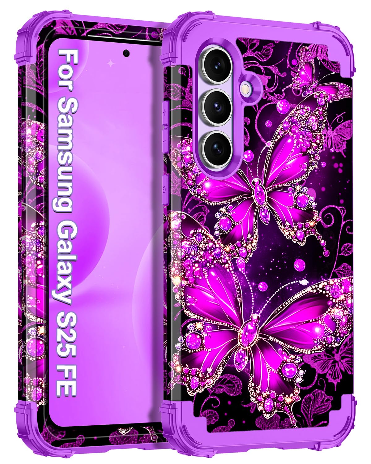 Casetego for Galaxy S25 FE Case,Glow in The Dark Three Layer Heavy Duty Sturdy Shockproof Full Protection Rugged Hard PC+Soft TP