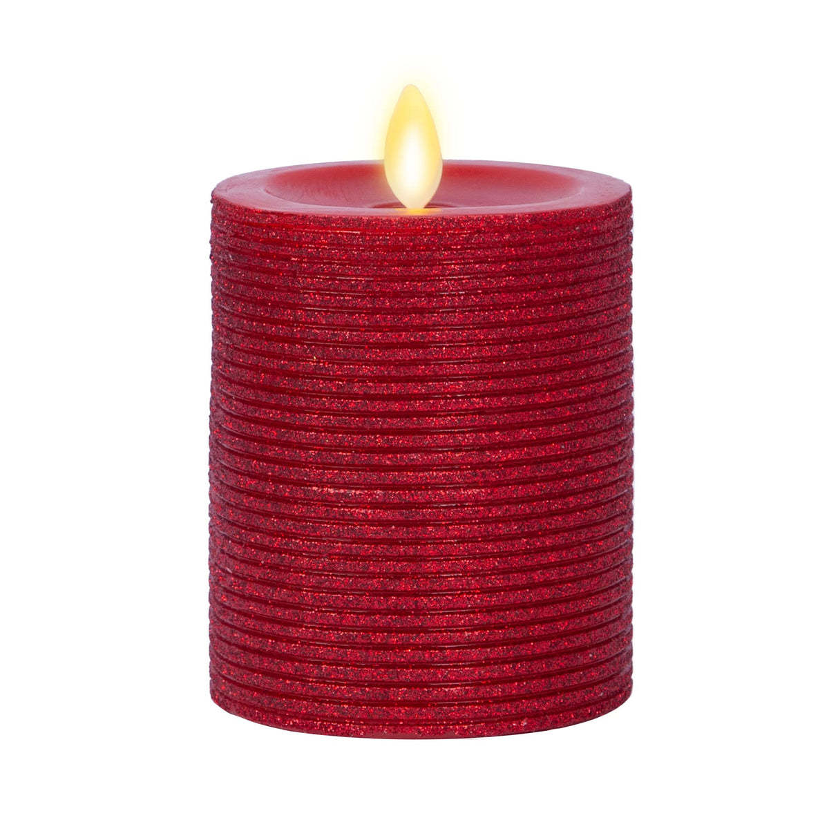 Luminara Realistic Artificial Flame Horizontal Red Metallic Glitter Candle (3 x 4.5-inch) Moving Flame LED Battery Operated Ligh