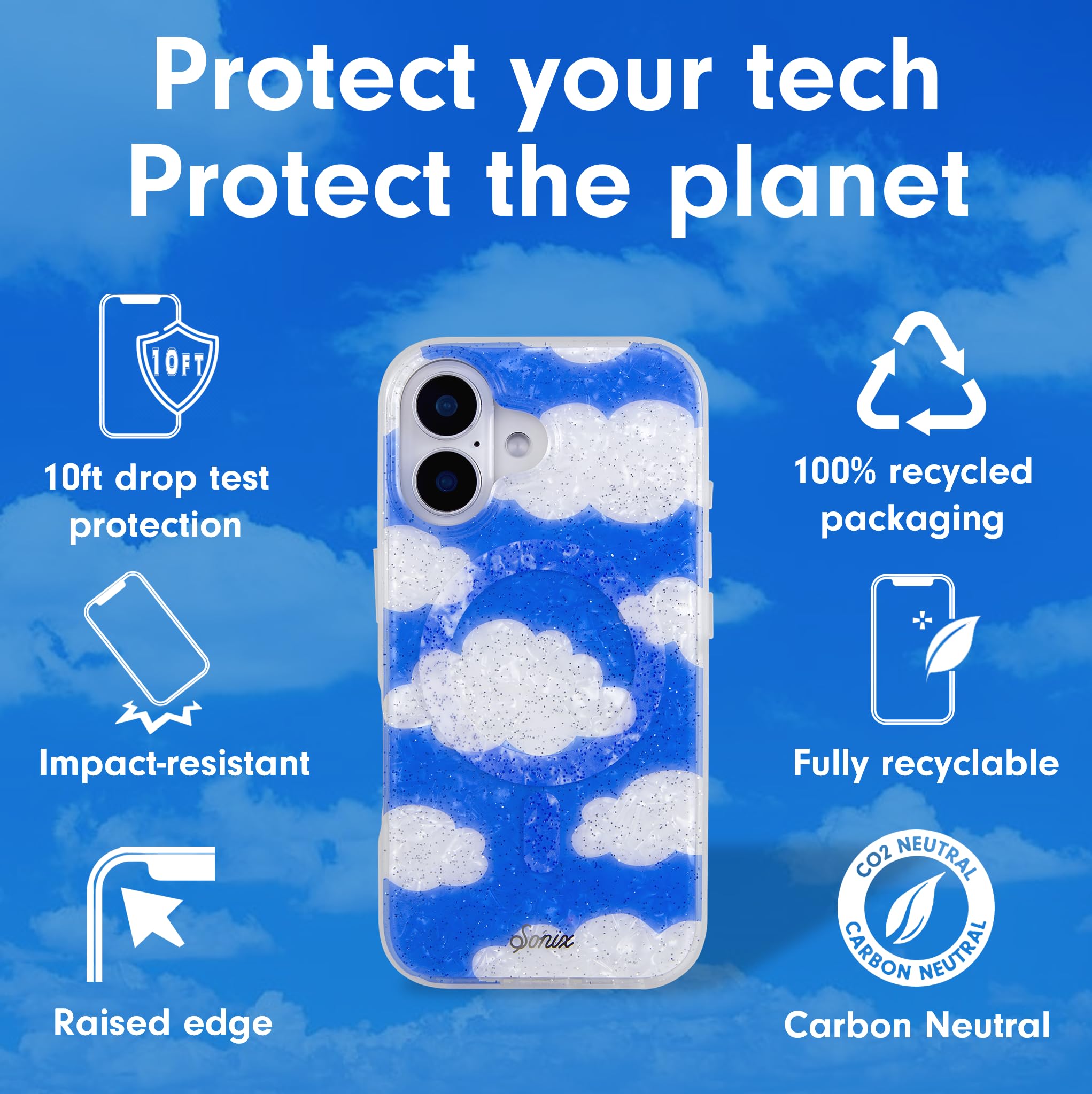 Sonix Case For Iphone 16 Plus | Compatible With Magsafe | 10Ft Drop Tested | Glitter Coulds | Day Dream