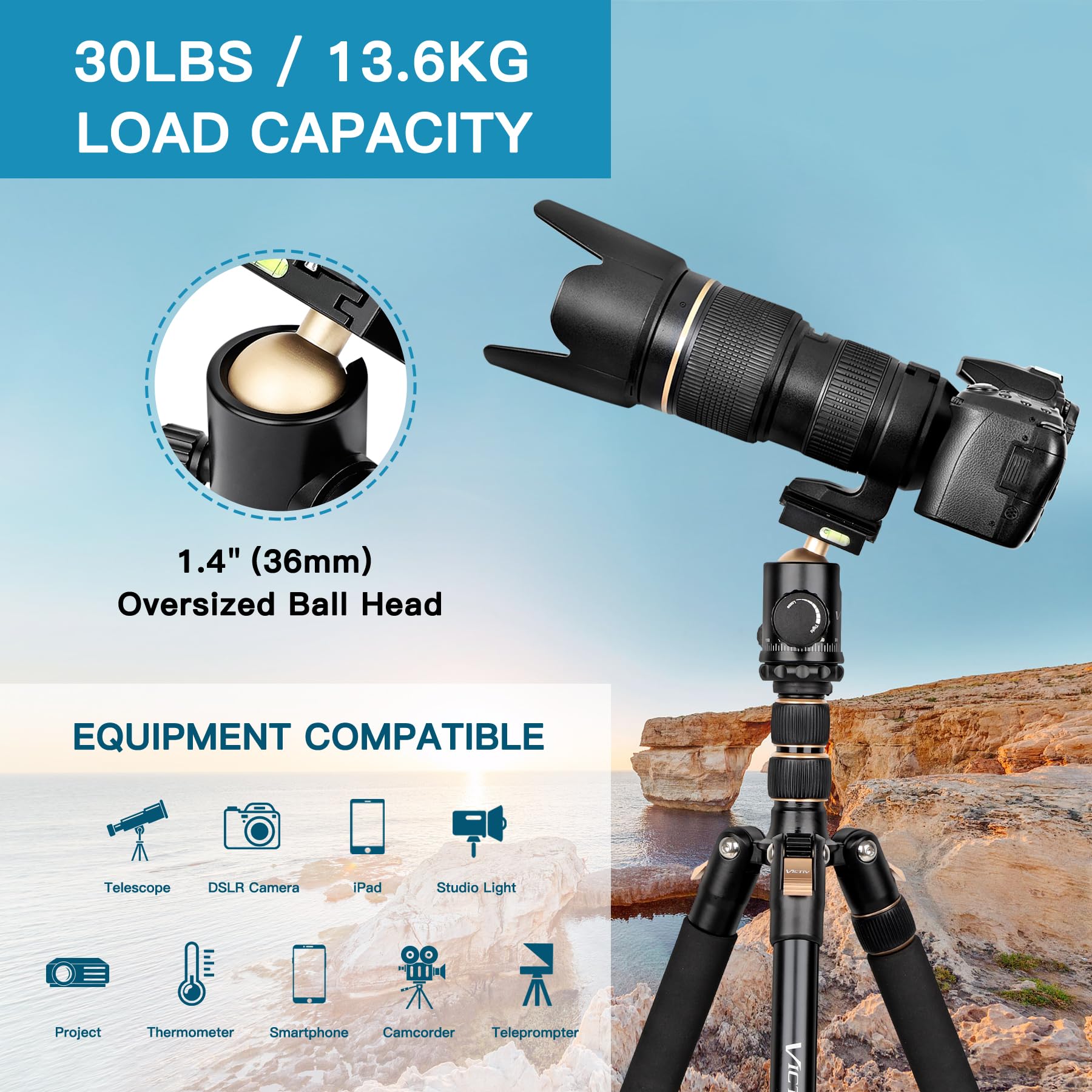 Tripod For Camera, Professional Dslr Tripod For Photography, Tall Camera Tripod Stand, Lightweight Heavy Duty Tripod For Spotting Scopes, Telescope And Binoculars, Compact Complete Tripod Units