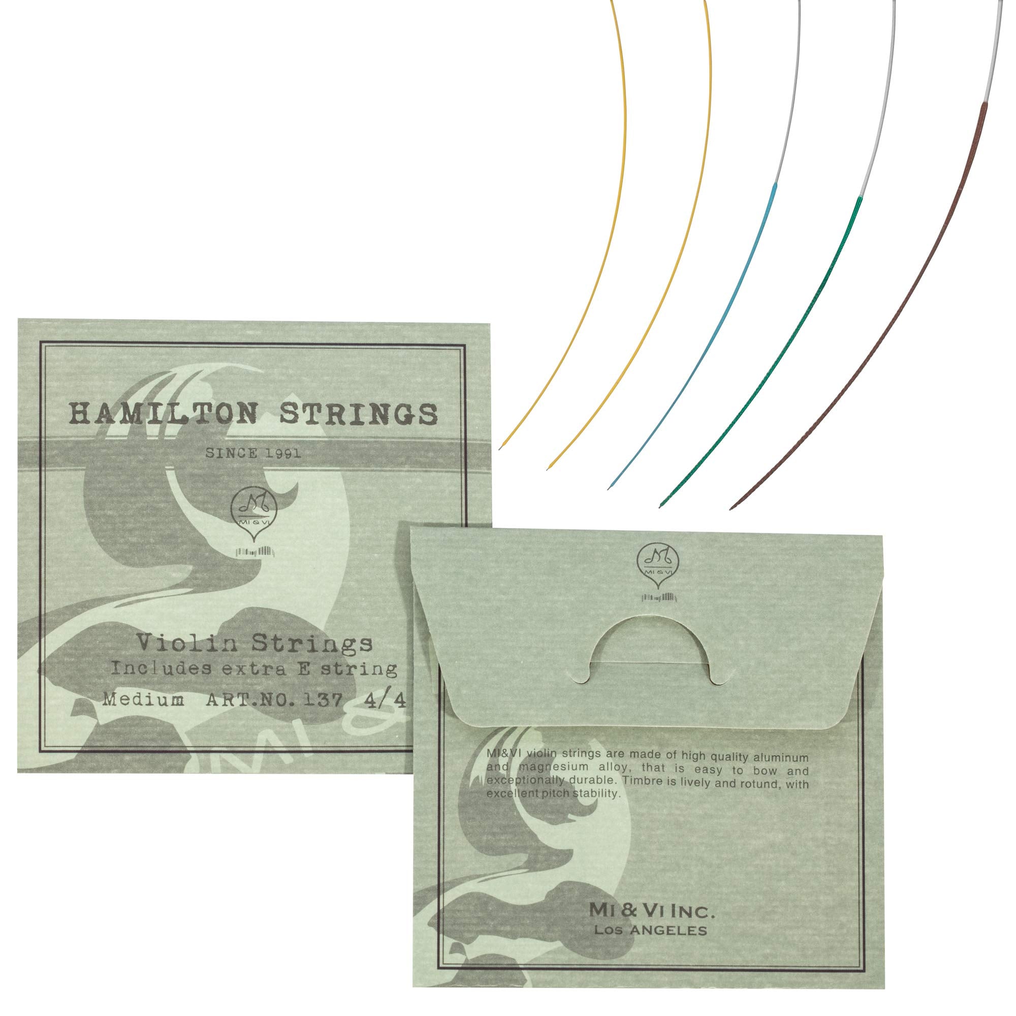 MI&VI Hamilton Violin Strings  1/4 Scale Full Set (GDAE) with Extra EString | Germany Steel | BallEnd | Medium Gauge Tensi