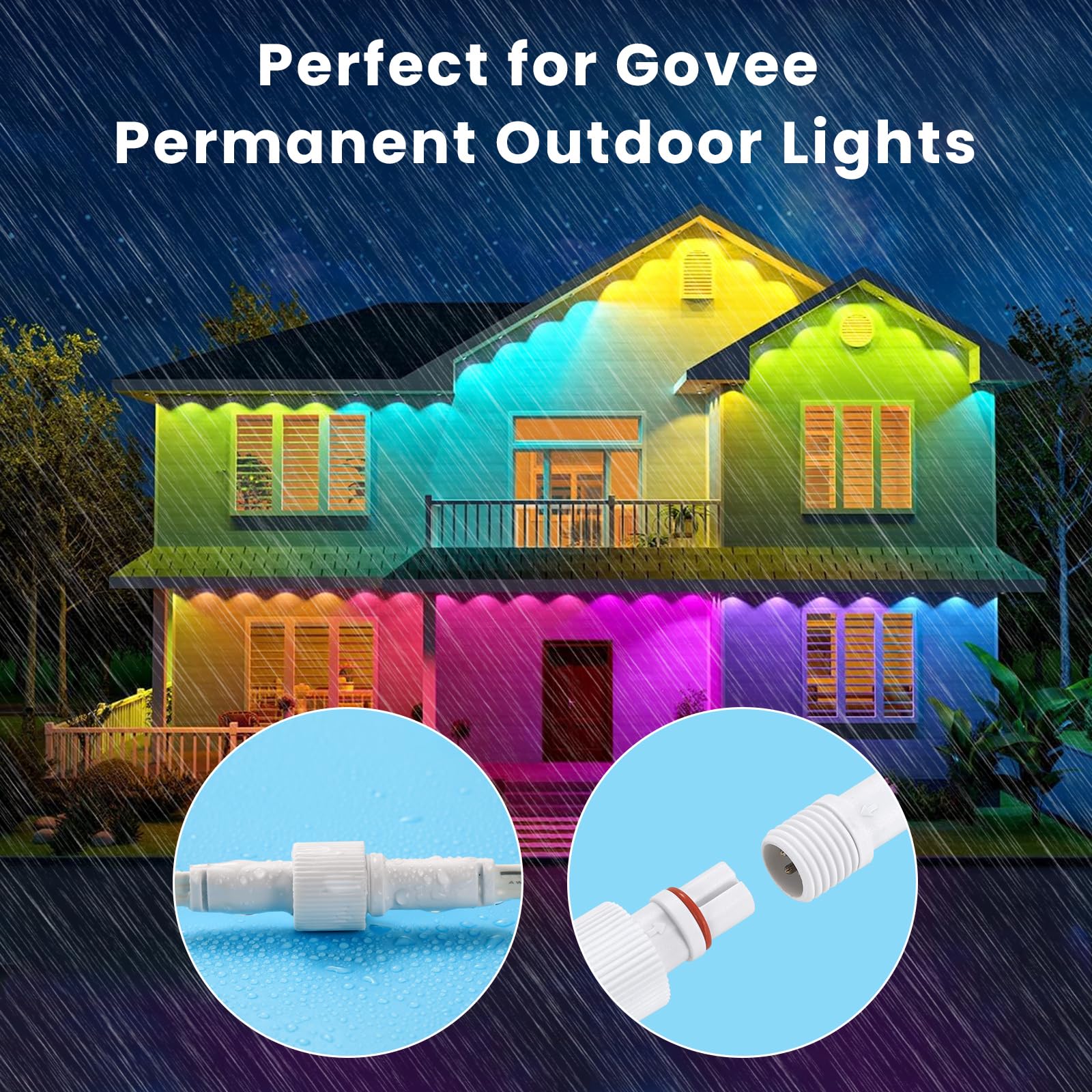 Permanent Outdoor Lights Extension Lead Waterproof Cord,Waterproof Extension Cable 3Pin,Ip68 Extension Cable,13Ft