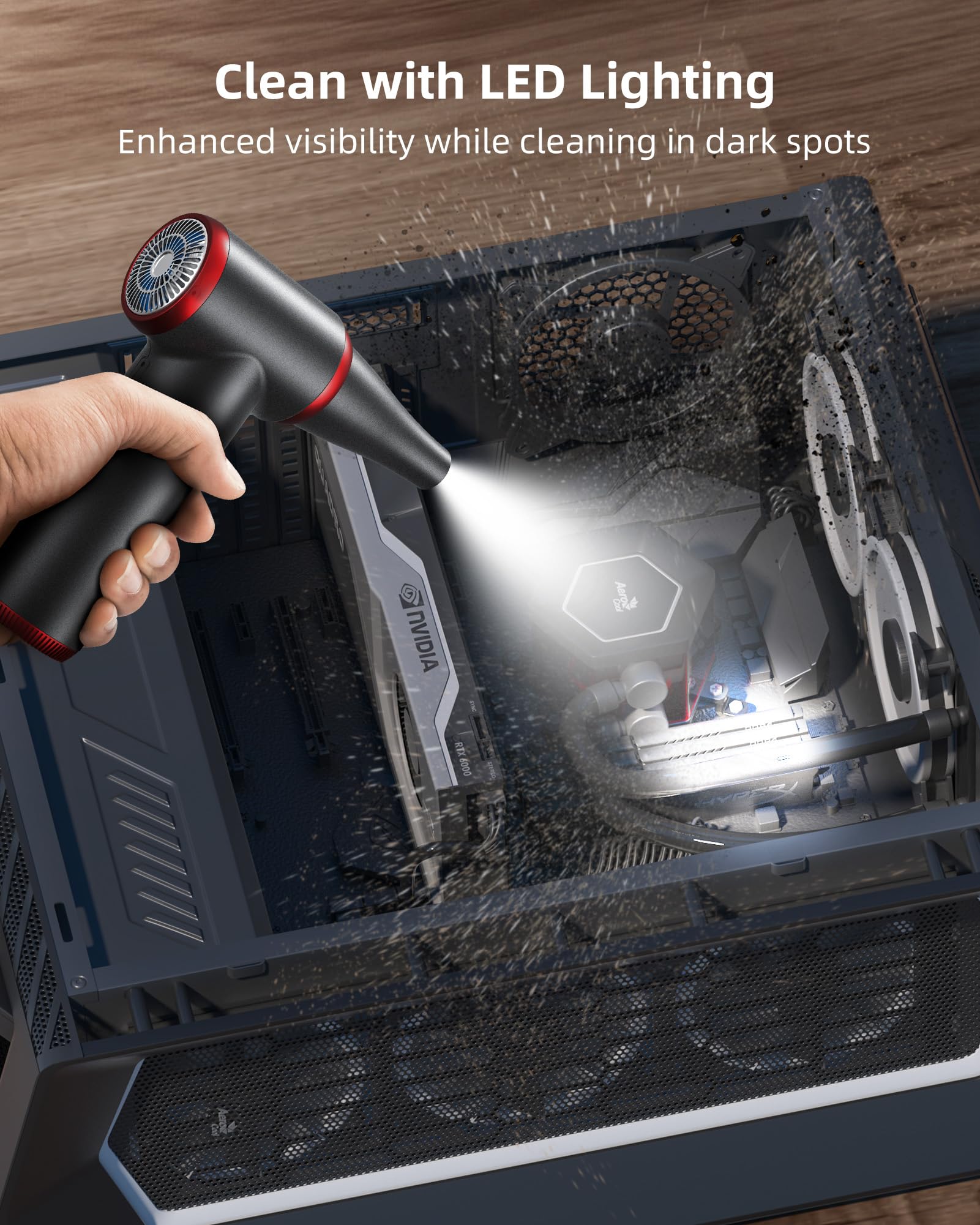 Koonie Compressed Air Duster, 100500Rpm Electric Air Duster With Led Light, Cordless Air Blower Replaces Compressed Air Cans, Re