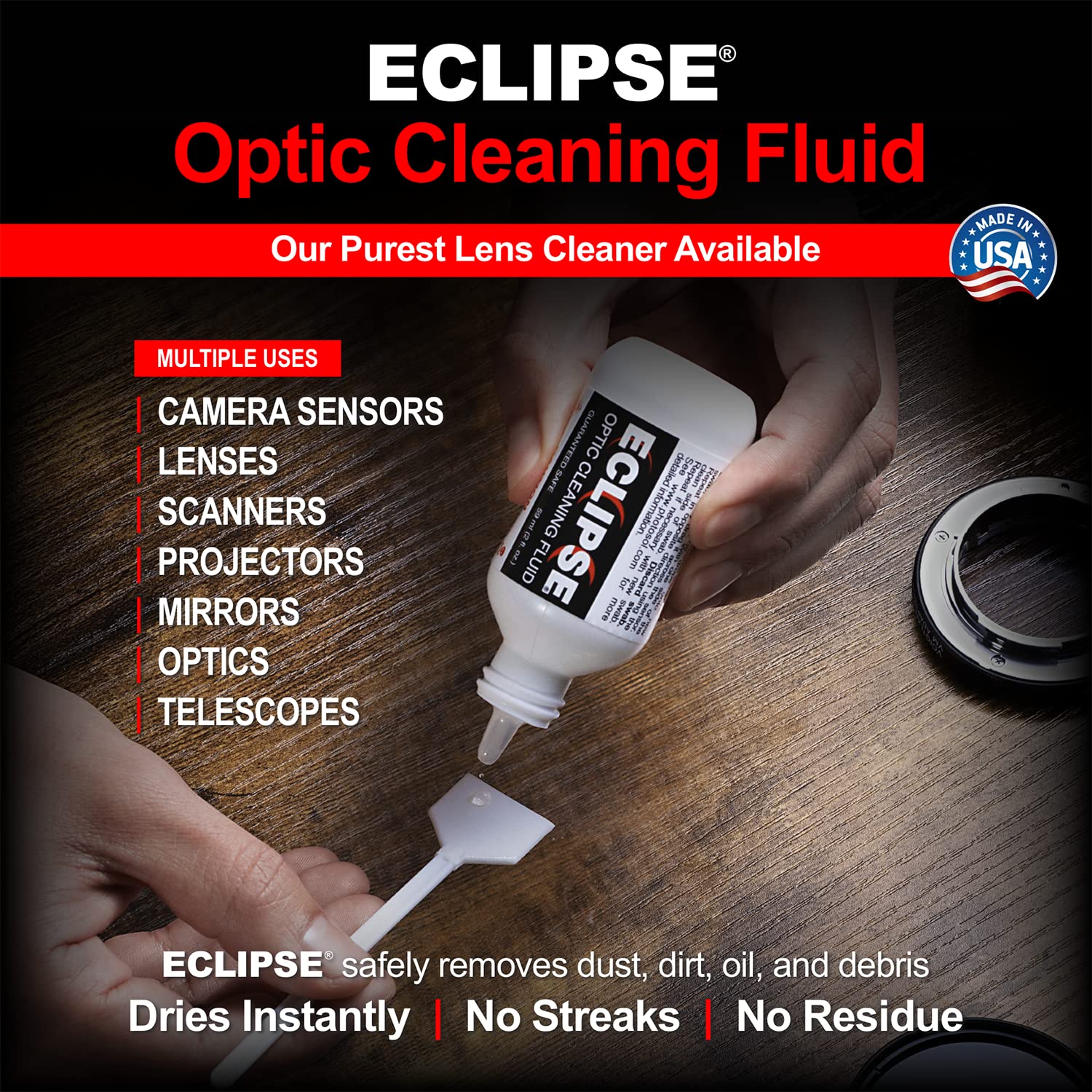 Eclipse Optic Cleaning Solution   Camera Lens And Digital Sensor Cleaner Fluid   Works With All Cameras, Binoculars, And Other Optical Products   Dropper Tip (15Ml)   0.5Oz (2 Pack)