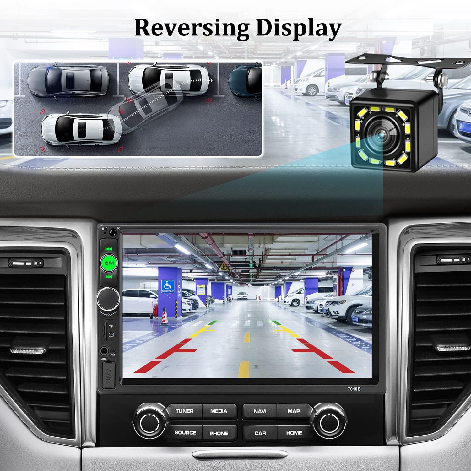 Double Din Bluetooth Car Stereo 7 Inch Car Mp5 Player Digital Touch Screen Display Multimedia Fm Radio Receiver Usb/Aux In/Sd In 2 Din Autoradio Phone Mirror Link Support Backup Camera+Remote Control