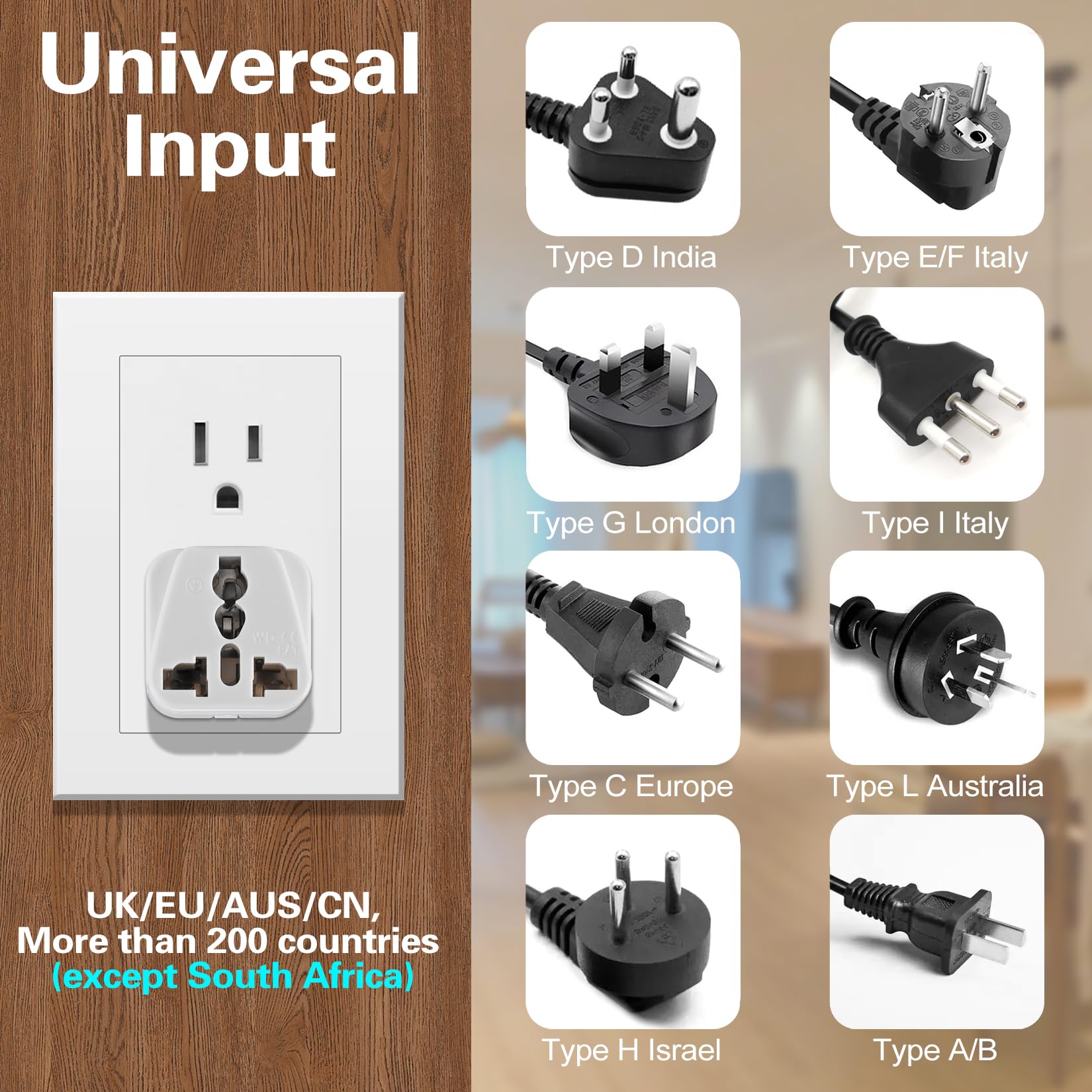 3 Pack Us Travel Plug Adapter, Eu/Uk/Au/In/Cn/Jp/Asia/Italy/Brazil To Usa (Type B), 3 Prong Grounded Usa Wall Plug Wall Outlet P