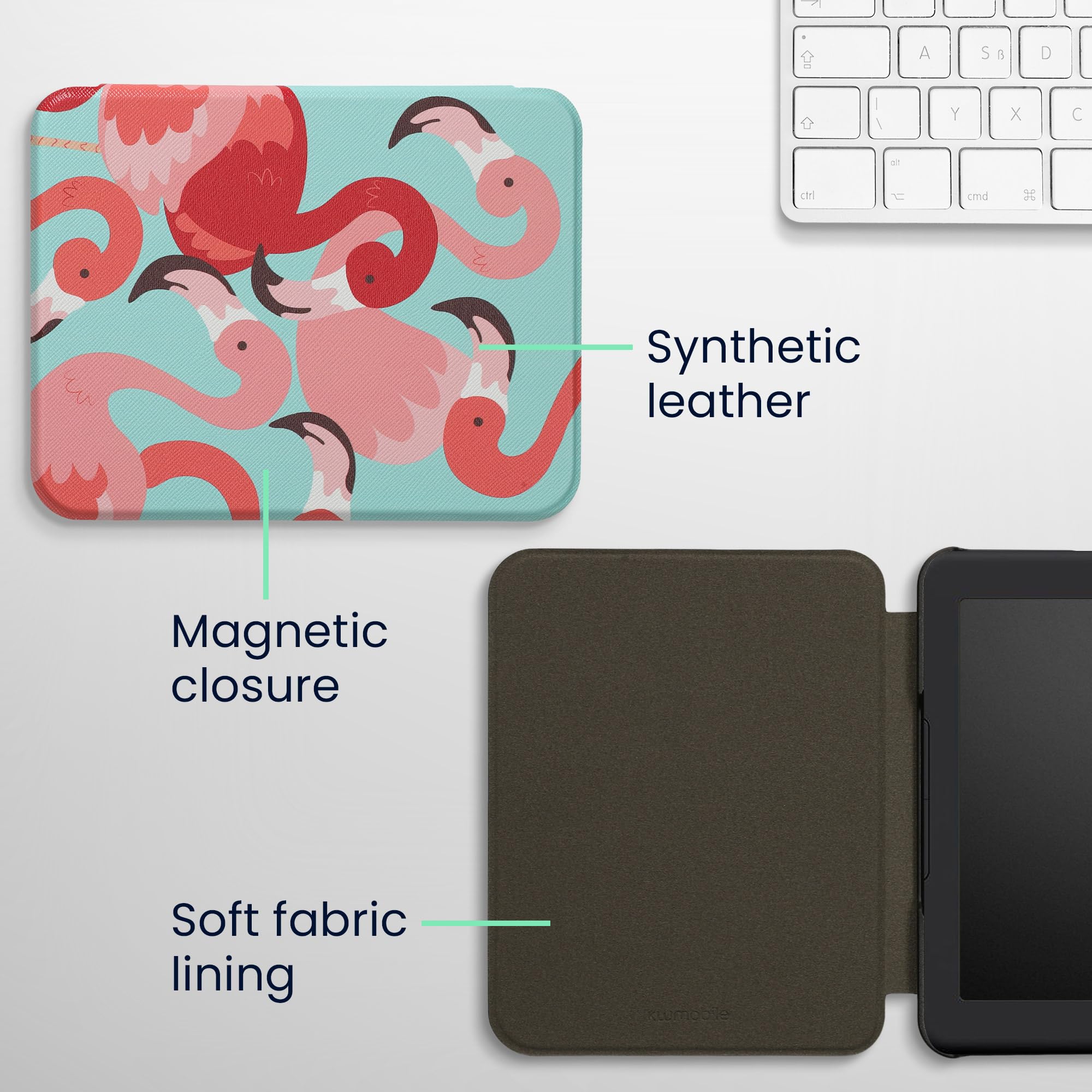 Kwmobile Case Compatible With Barnes & Noble Nook Glowlight 4 / 4E Case   Ereader Cover   Flamingos Dark Pink/Pink/Red