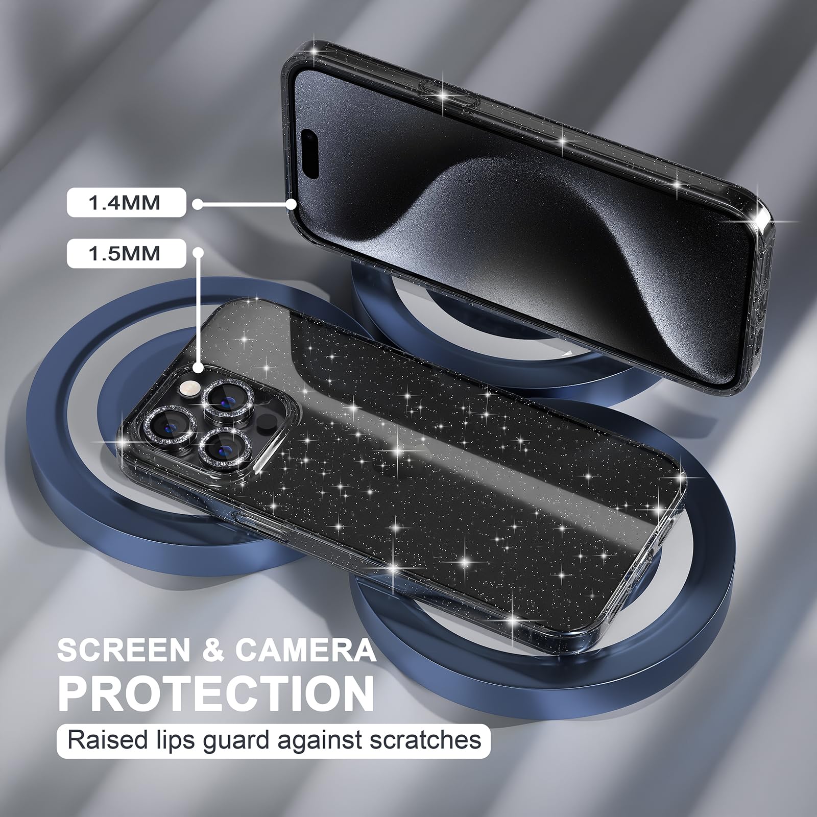 Choiche Compatible For Iphone 15 Pro Max Case, Women Cute Clear Glitter Bling Sparkly Case, [3 X Diamond Camera Lens Protectors]