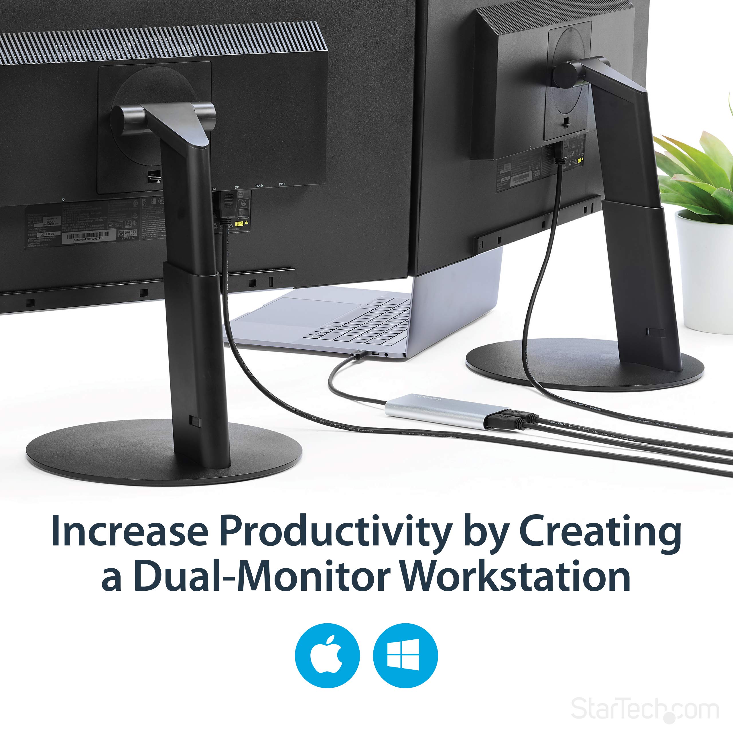 Startech.Com Thunderbolt 3 To Dual Hdmi 2.0 Adapter   4K 60Hz Thunderbolt 3 Certified   Dual Monitor Hdmi Video Converter Adapte