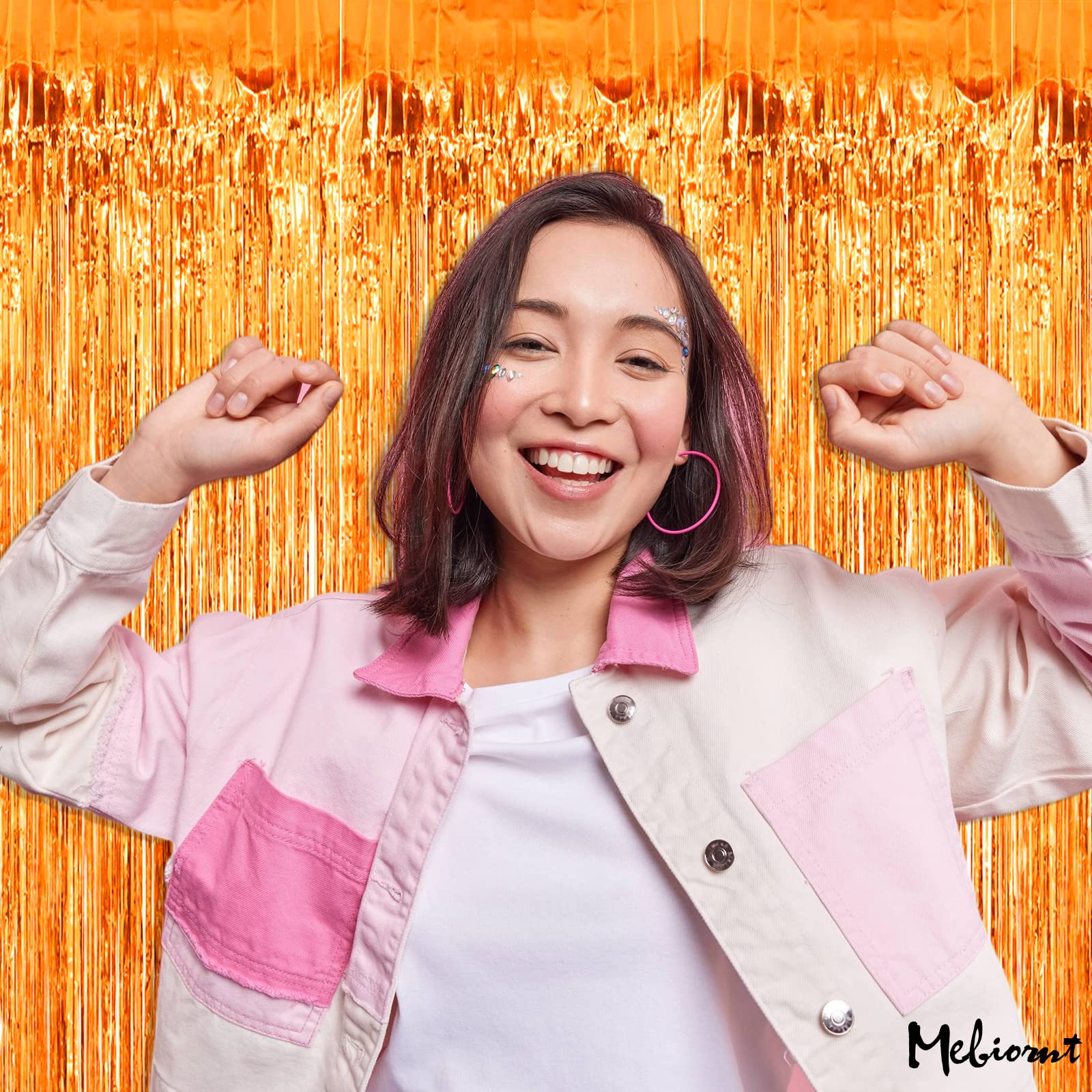 4 Pack Orange Fringe Curtain Backdrop, 3.2Ft X 6.6Ft Metallic Tinsel Foil Fringe Streamers Curtains Background For Photo Booth B