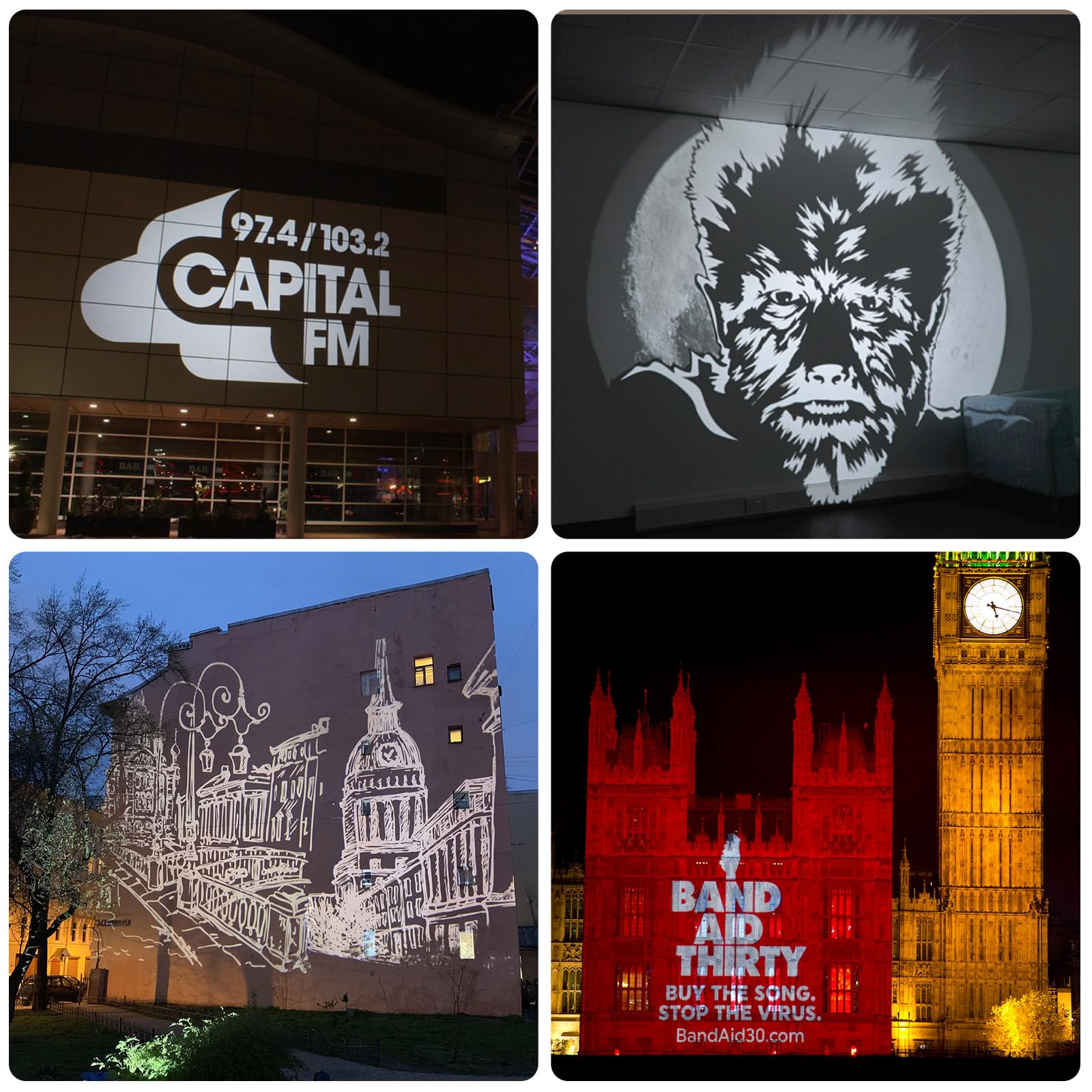 Laulgpoha 120W Logo Gobo Projector For Business, Rotational Super Bright Projection With Remote Control And Glass Lens, Triple C