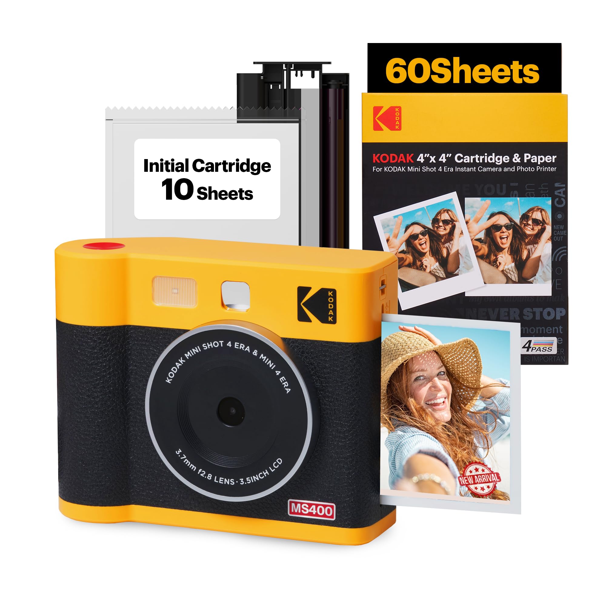 KODAK Mini Shot 4 ERA 4PASS 2in1 Instant Camera and Photo Printer (4x4) (Yellow, Camera + 70 Sheets)