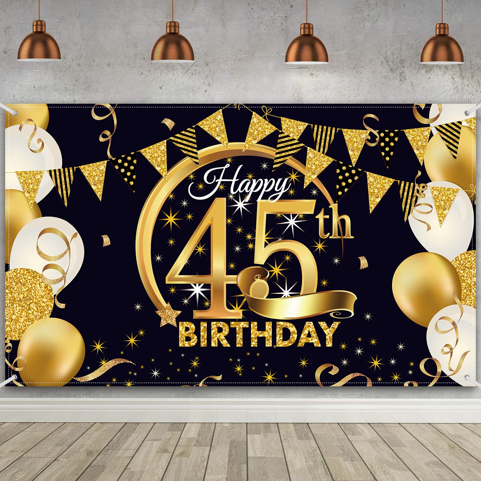 Birthday Party Decoration Extra Large Fabric Black Gold Sign Poster For Anniversary Photo Booth Backdrop Background Banner, Birt