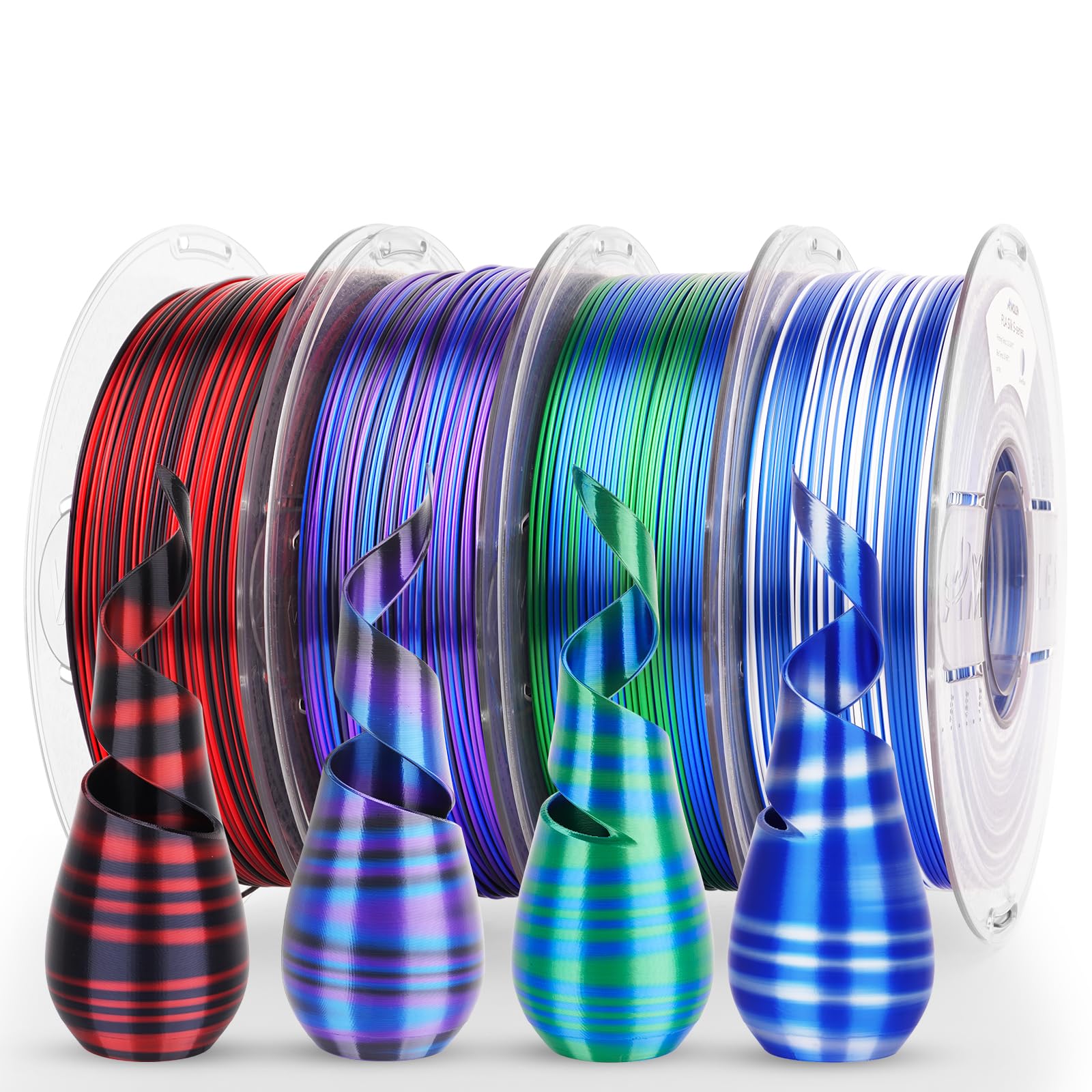 Amolen Silk Pla 3D Printer Filament Bundle, Shiny Pla Filament 1.75Mm Multicolor Rainbow Pack, Fast Color Change Pla 3D Printing