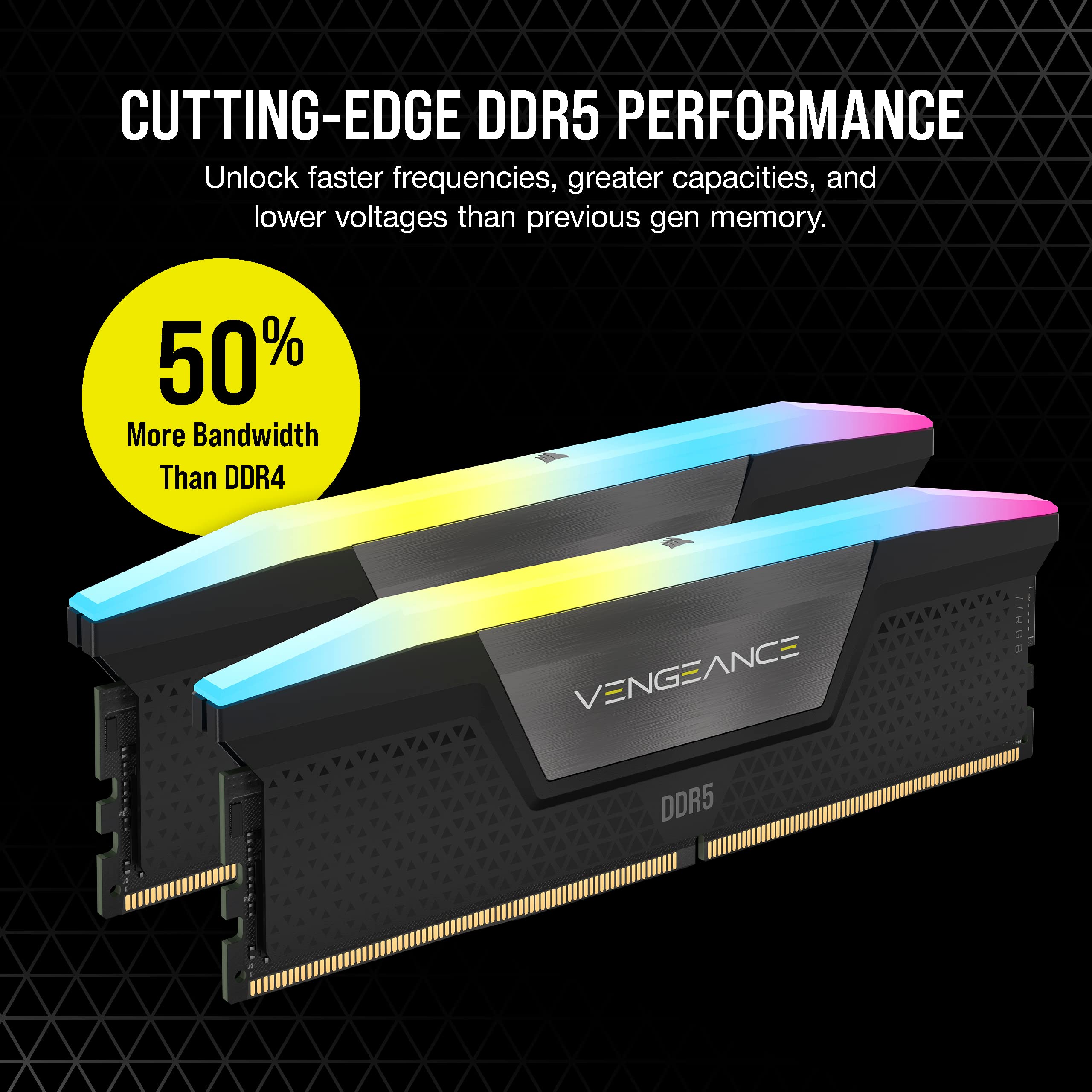 CORSAIR Vengeance RGB DDR5 RAM 16GB (2x8GB) 5200MHz CL40 - Black, Intel XMP iCUE Compatible, Model CMH16GX5