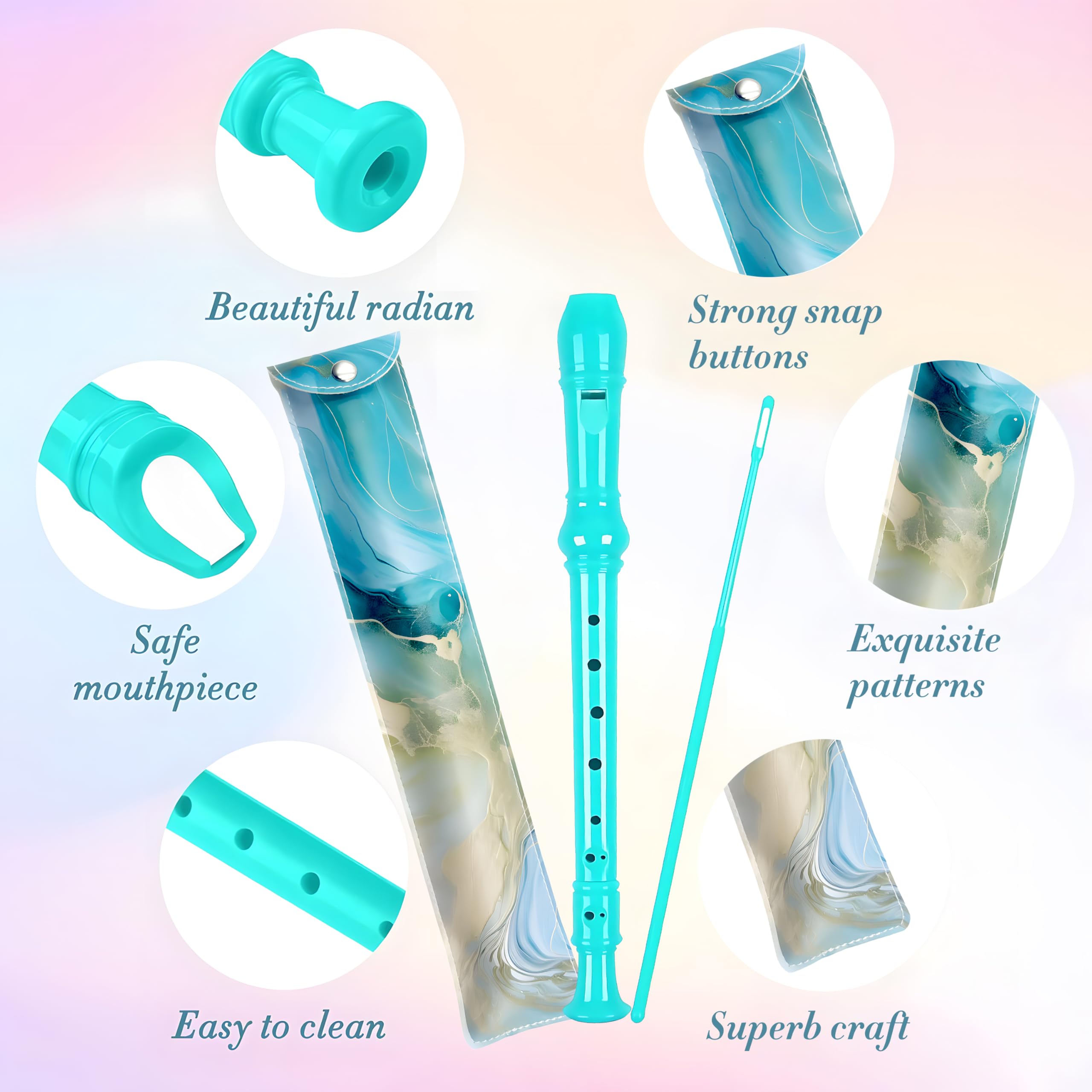 Soprano Recorder For Kids Beginners, German Fingering, C Key, 3 Piece With Cleaning Rod, Bag, Fingering Chart (Green)