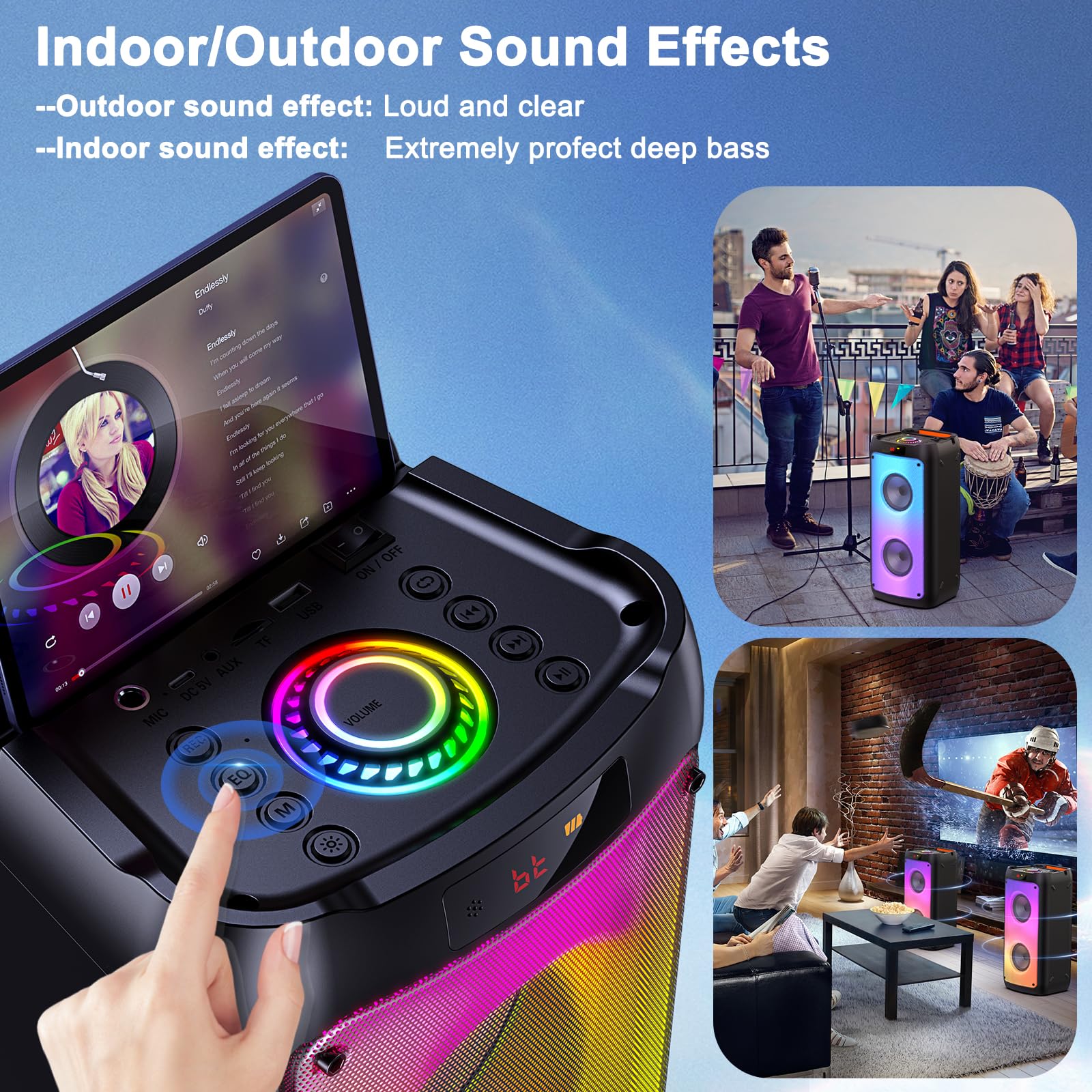 Hwwr Karaoke Machine With 2 Wireless Microphones, Portable Bluetooth Speaker For Adults & Kids, Big Party Pa System With Disco L