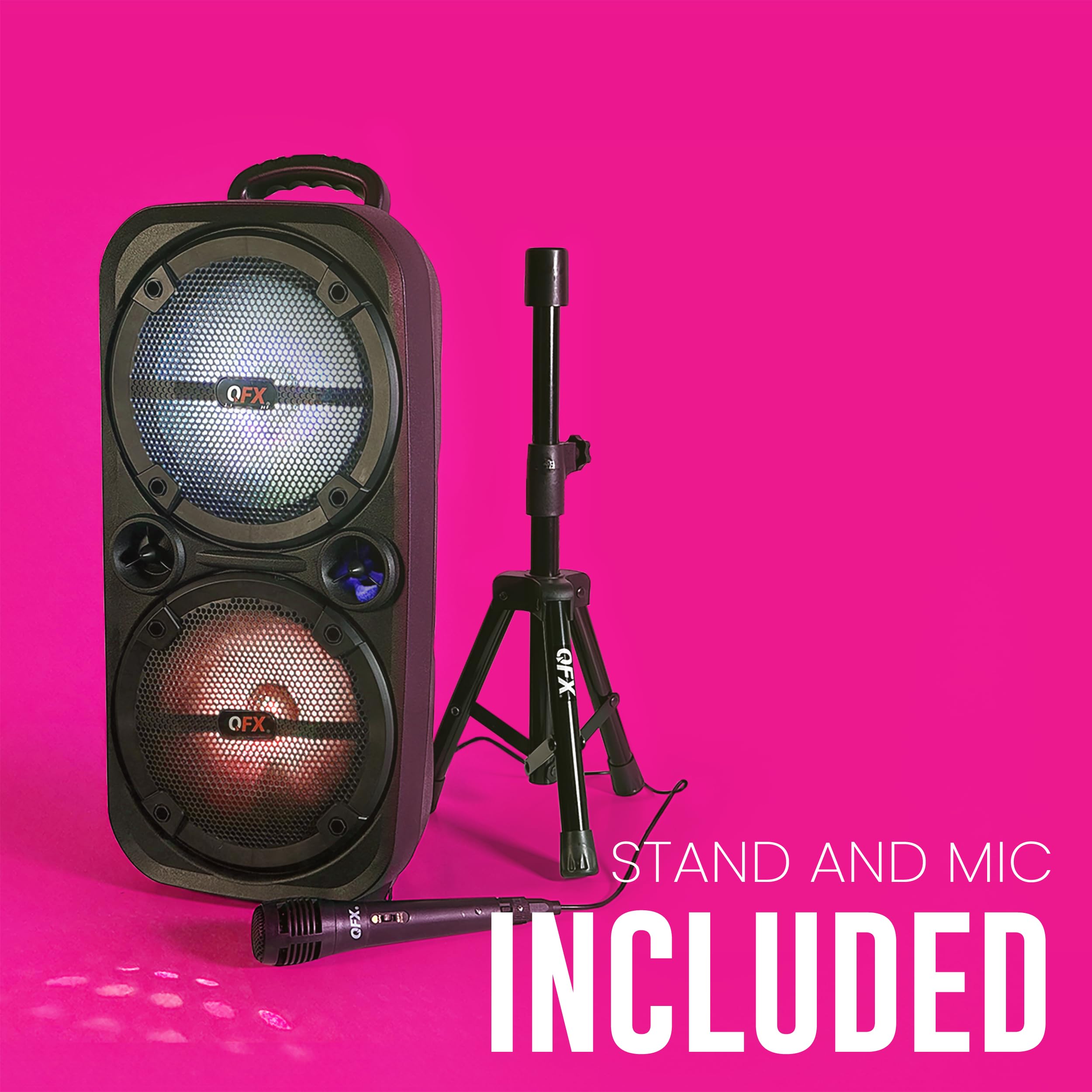 Qfx Pbx 8008Sm Tws Bluetooth 8� Woofers Rechargeable Portable Speakers With Ac Adapter And Microphone,Black