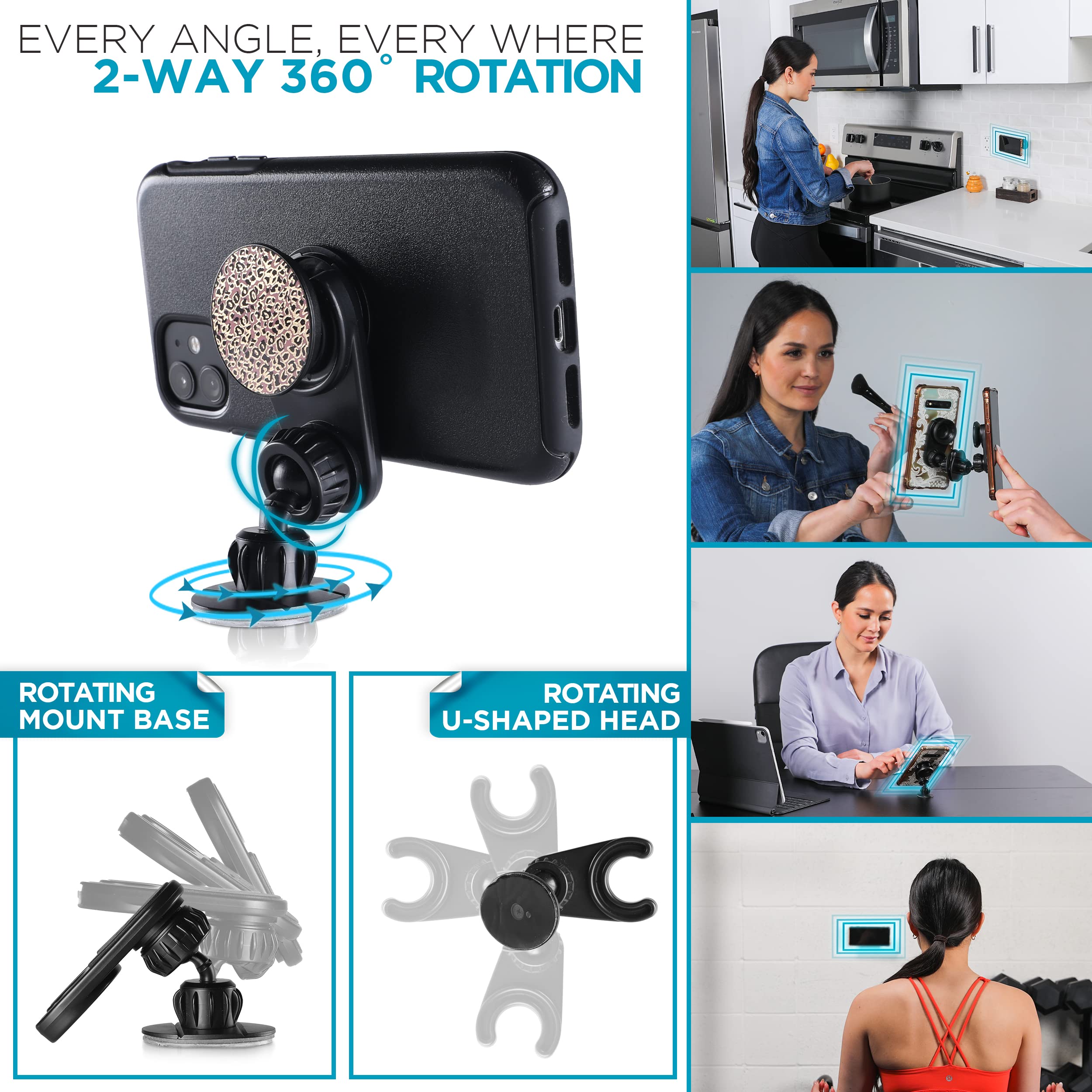 [2-Pack] Desk/Wall Mount For Popsockets - Strong Adhesive Phone Holder For Desk, Wall, Mirror (Not For Car) - Adjustable Angle,