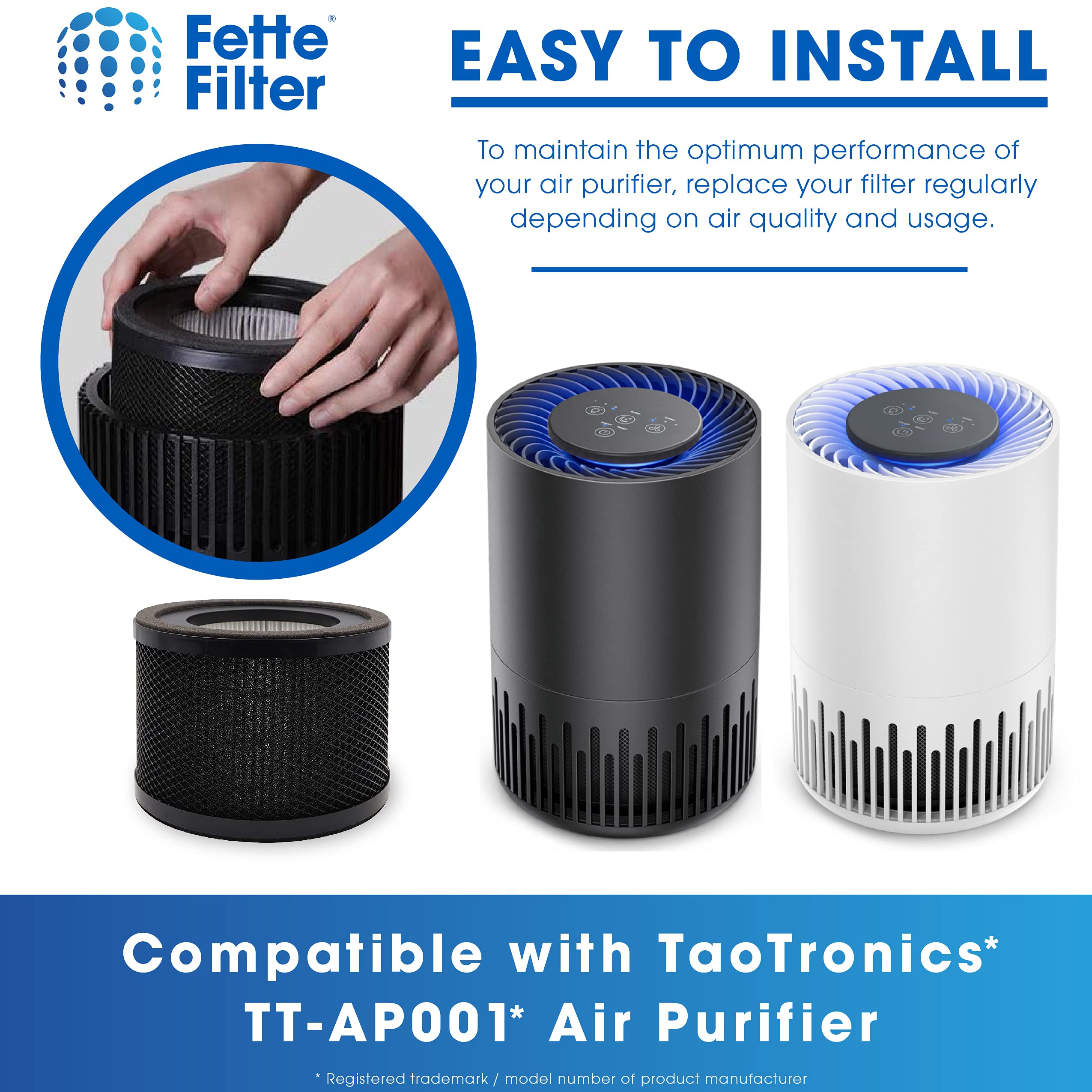 Fette Filter   True Hepa Replacement Filter, Compatible With Taotronics Tt Ap001 Air Purifier And Vava Va Ee014 Air Purifier, 3