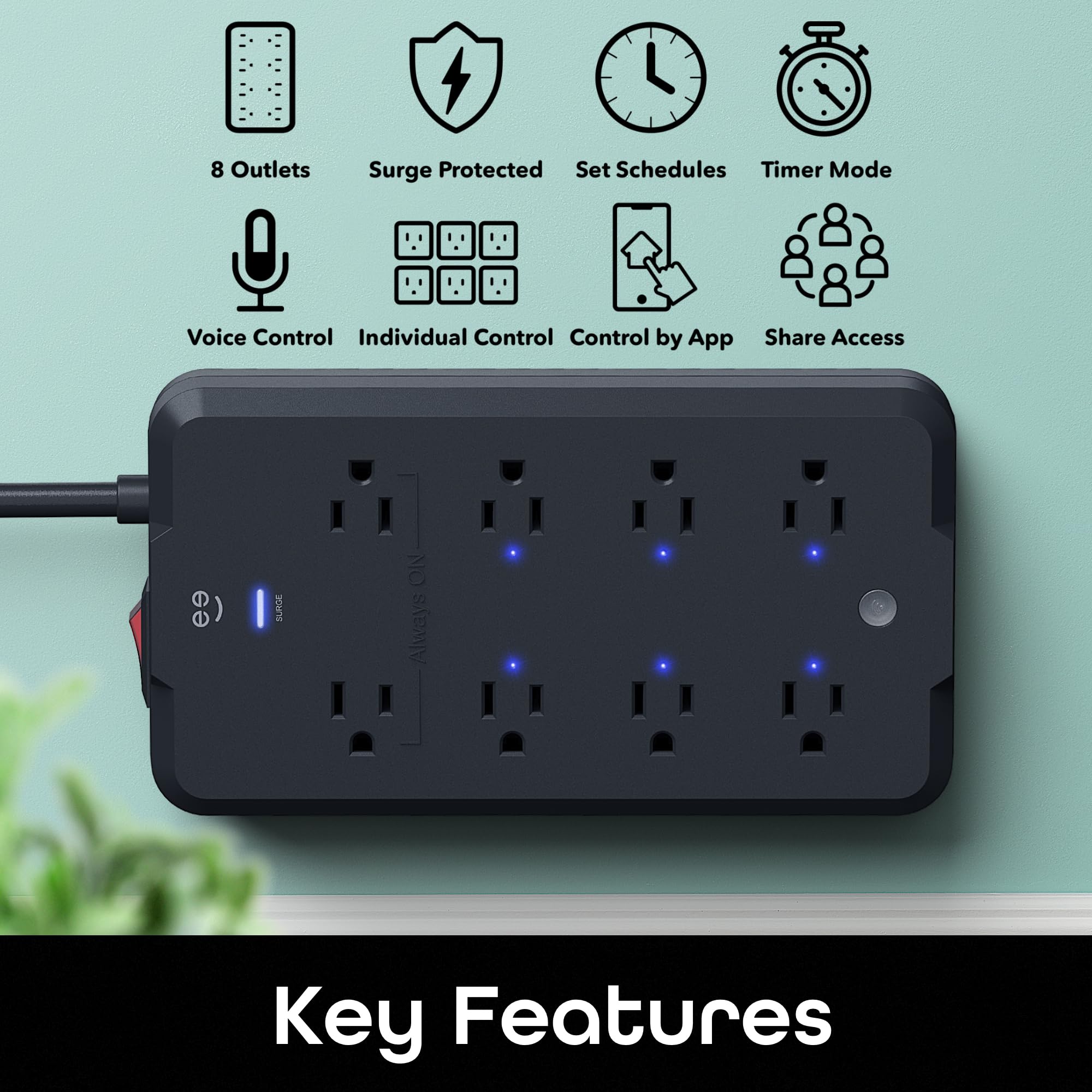Geeni Surge Ultra Smart Surge Protector   8 Outlets, Remote Control, Surge Protection, Voice Control With Alexa & Google Assista